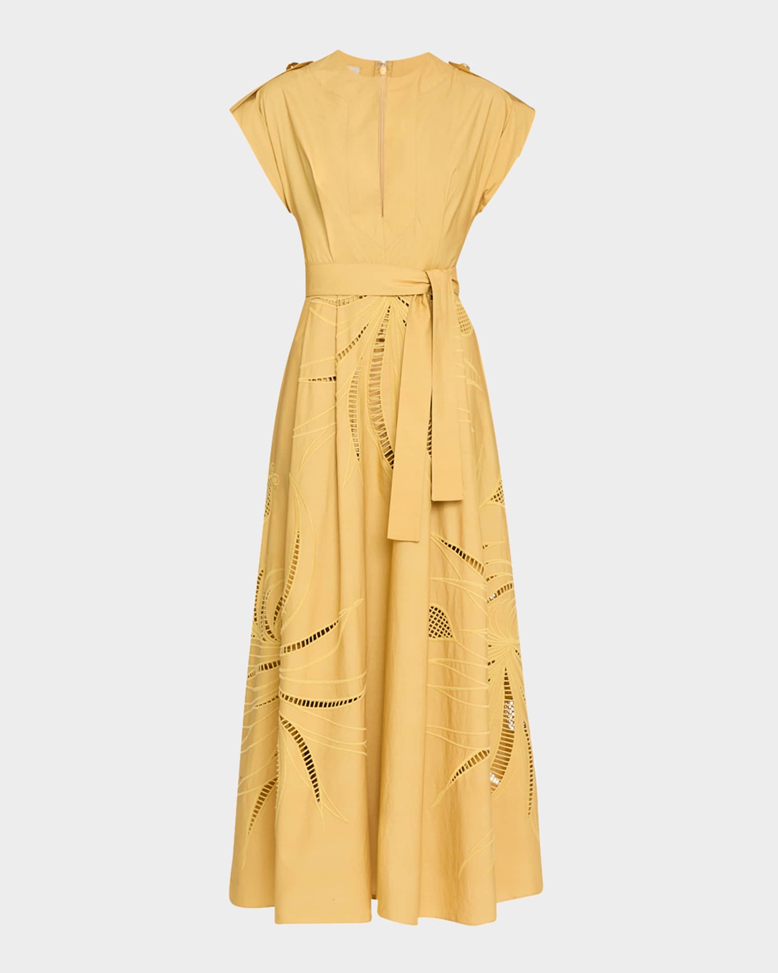 Embroidered Cotton Maxi Dress With Belt 0