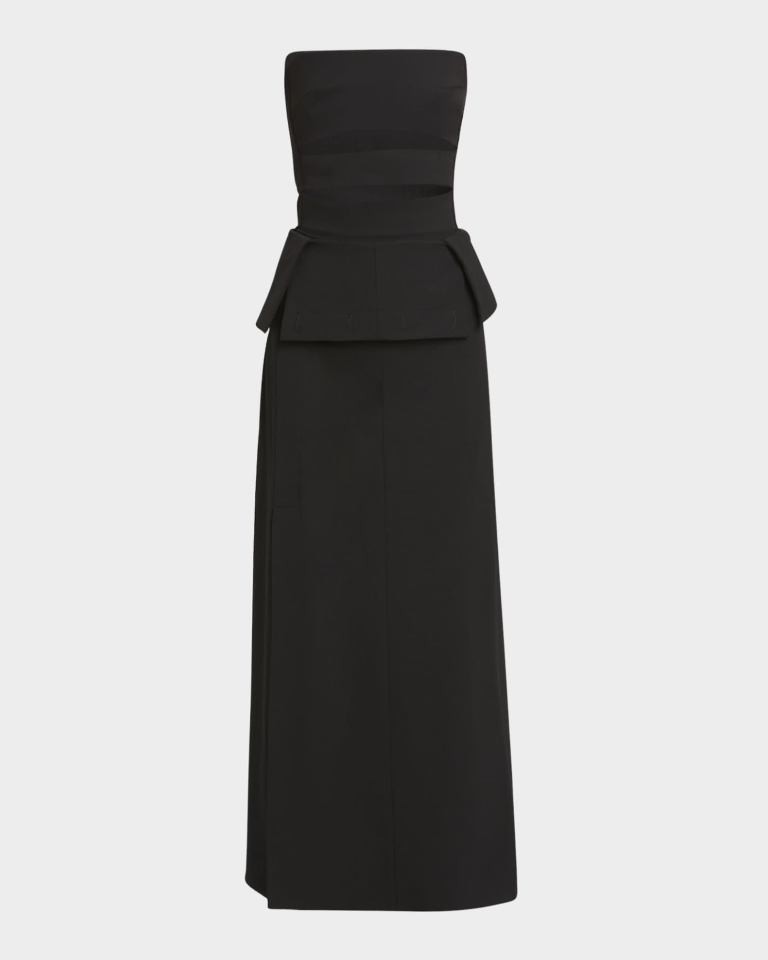 Kit Strapless Cutout Peplum Wool Gabardine Maxi Dress 0