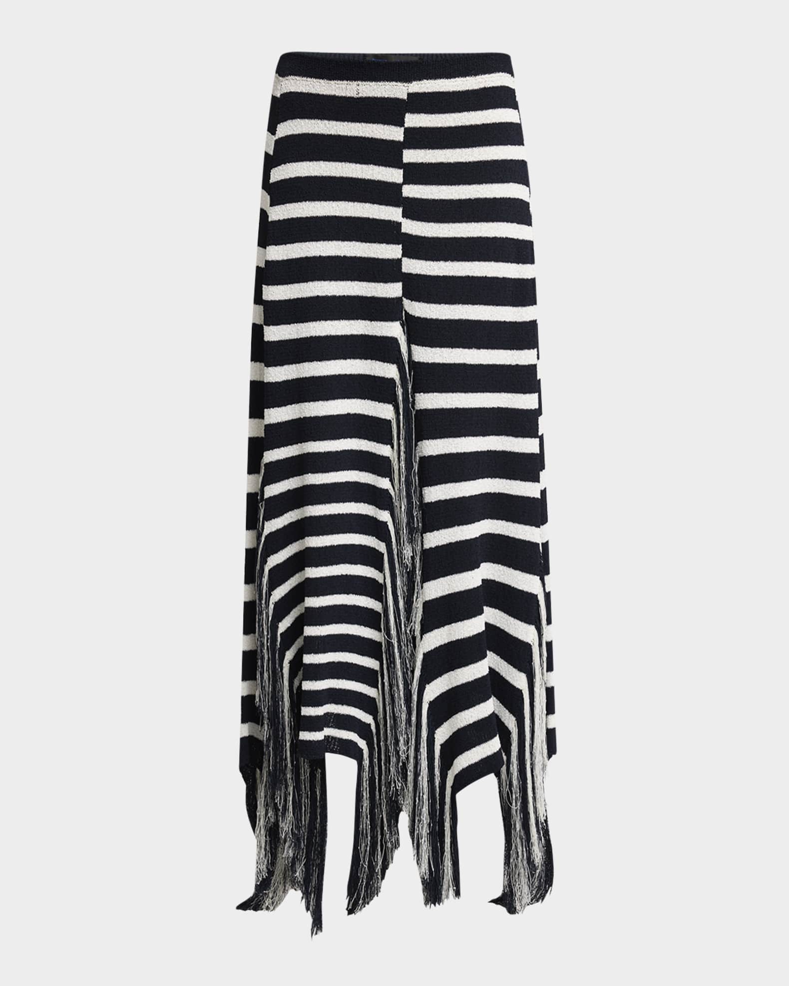 Yves Striped Fringe Knit Maxi Skirt 0