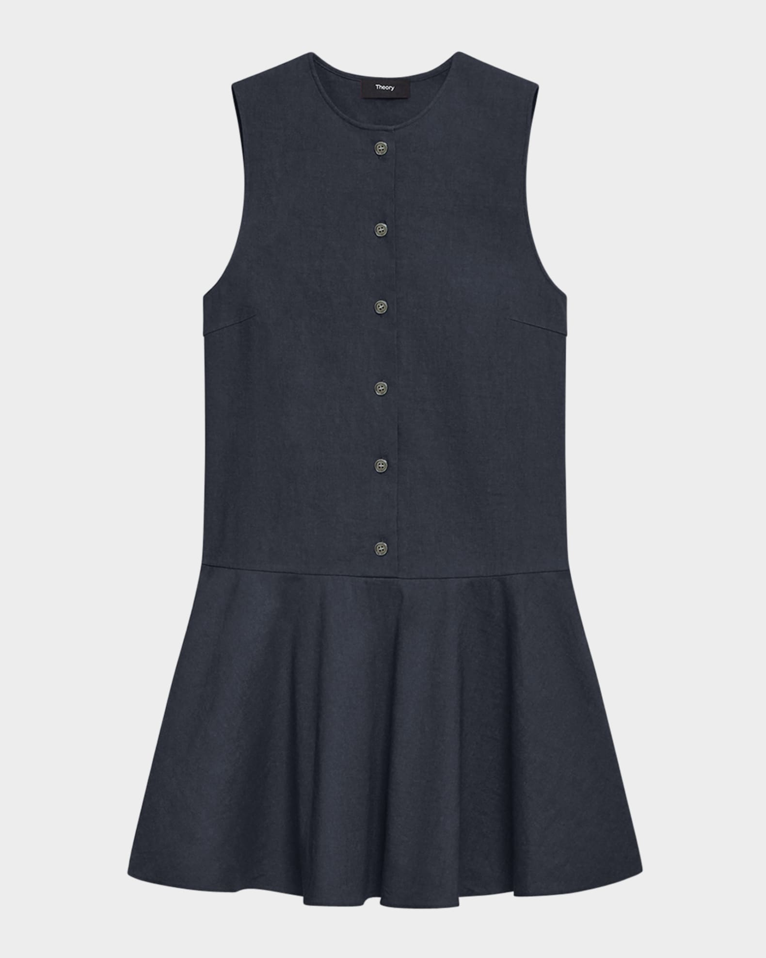 Drop-Waist Crunch Linen Mini Dress 0