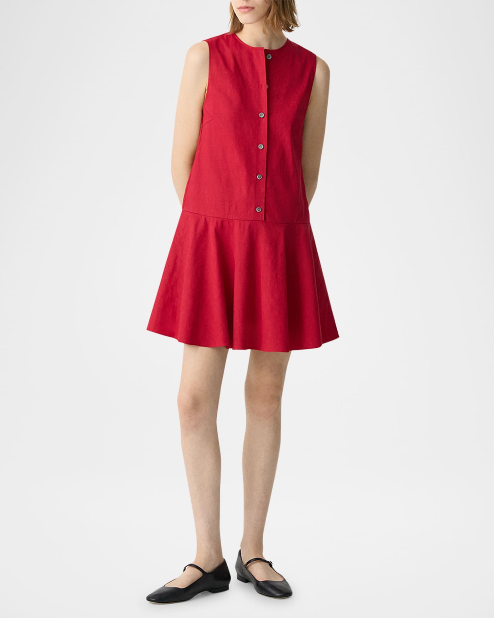 Drop-Waist Crunch Linen Mini Dress 1