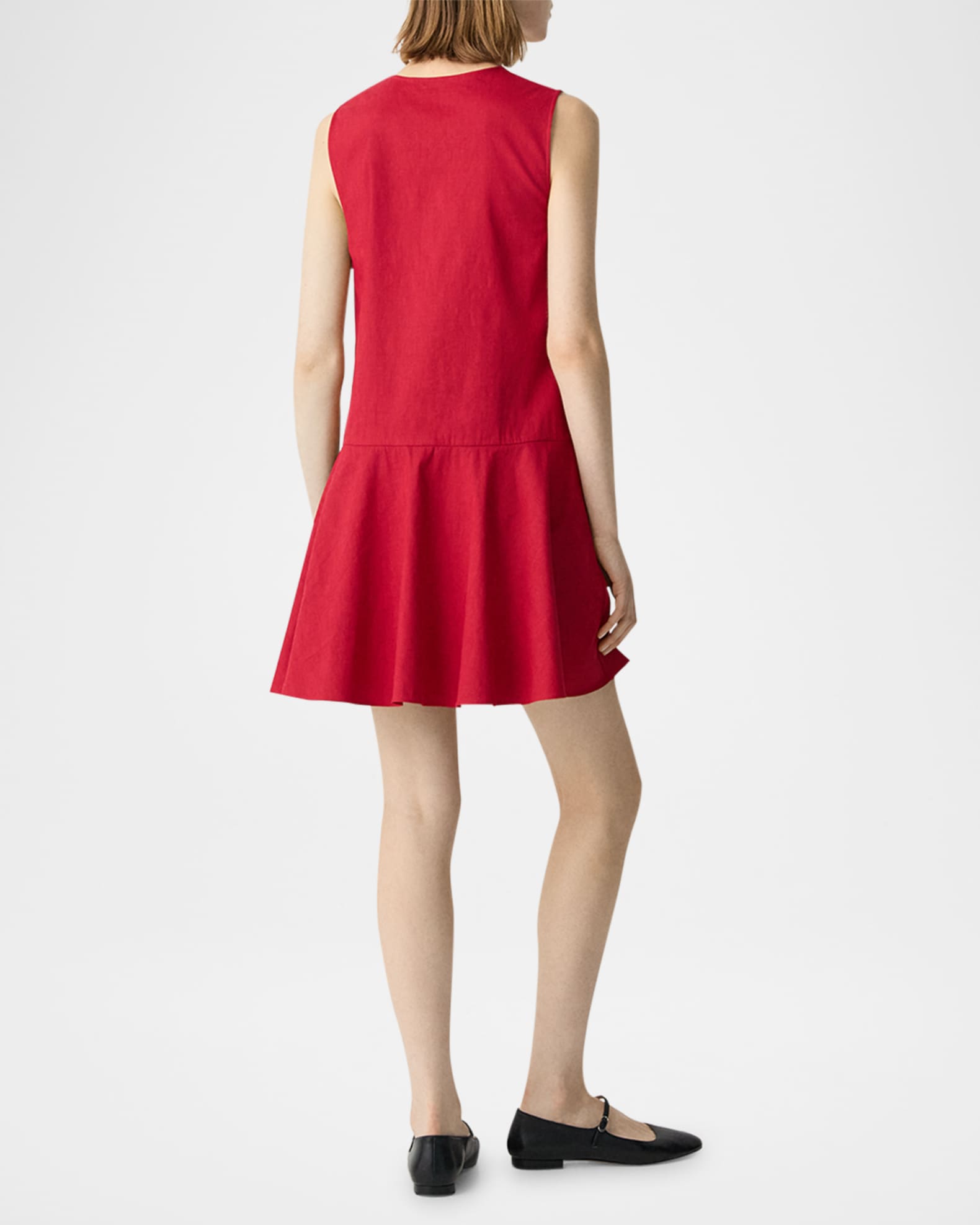 Theory Drop-Waist Crunch Linen Mini Dress | Neiman Marcus