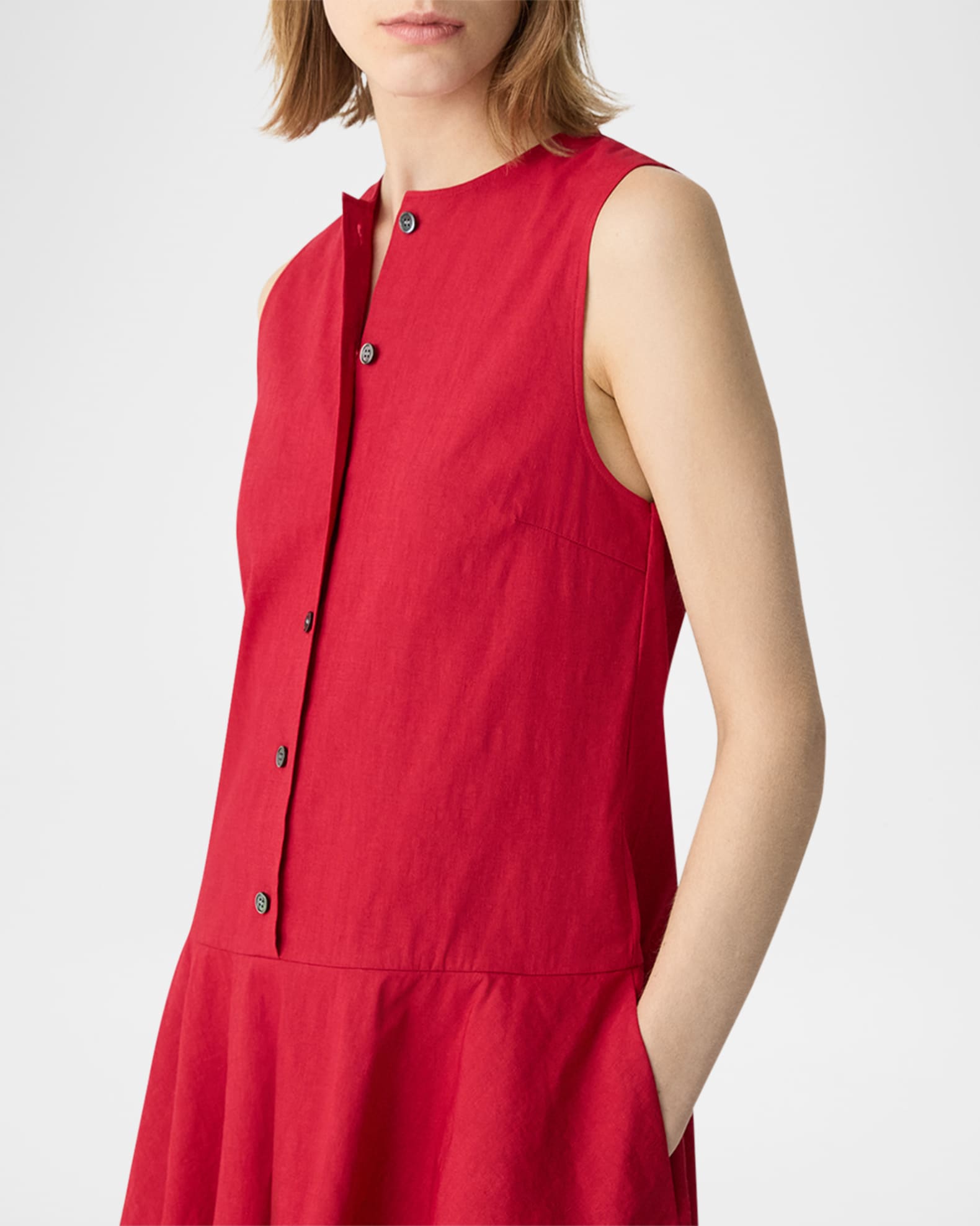 Theory Drop-Waist Crunch Linen Mini Dress | Neiman Marcus