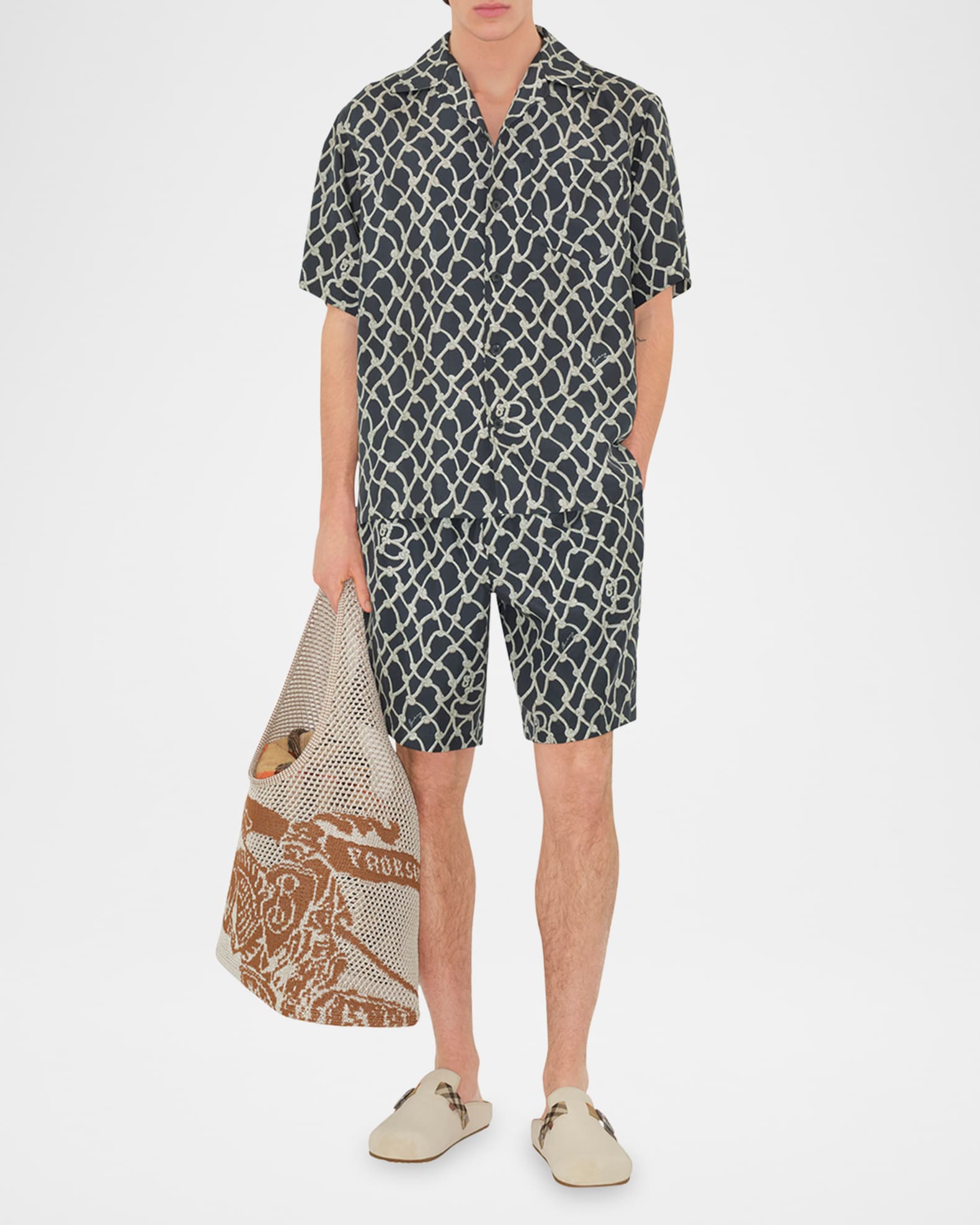 Men's Silk Rope-Patterned Camp Shirt 1