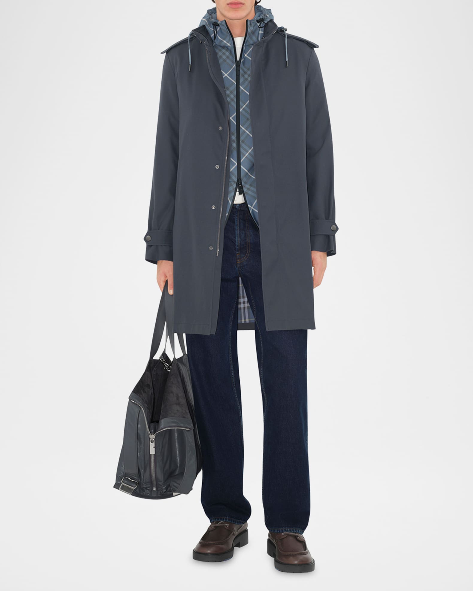 Men's Gabardine Trench Coat with Hood 1