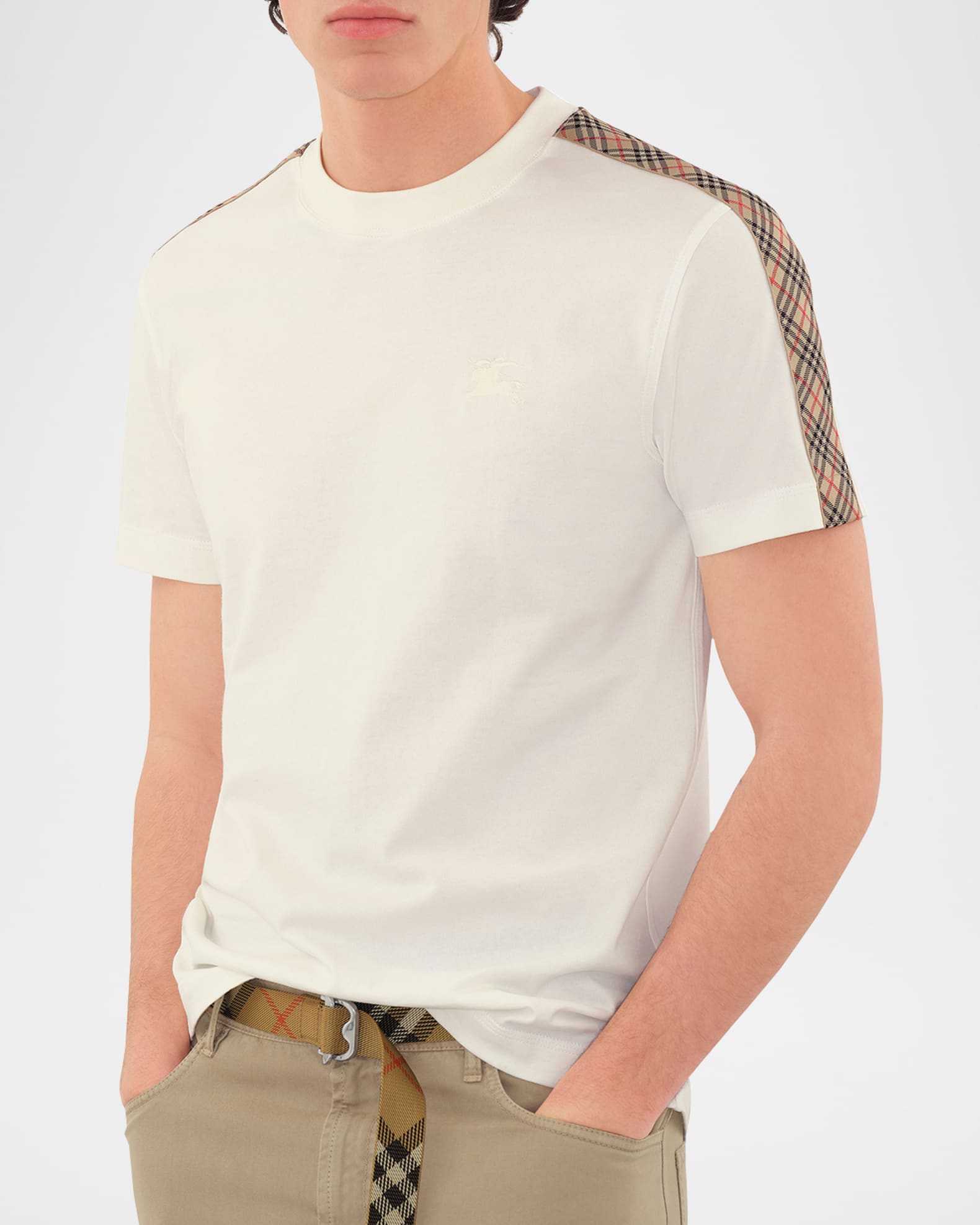 Burberry Men's Check Shoulder-Tape T-Shirt | Neiman Marcus
