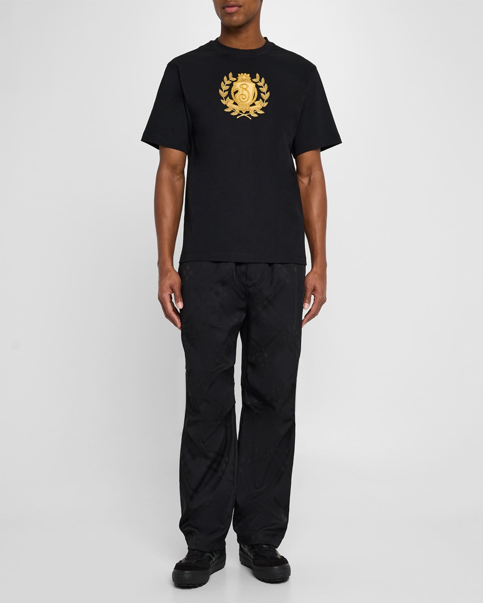■Burberry■ B Crest Short Sleeve T-Shirt Black 8108167 8108 Burberry Men's B Crest Embroidered Cotton T-Shirt | Neiman