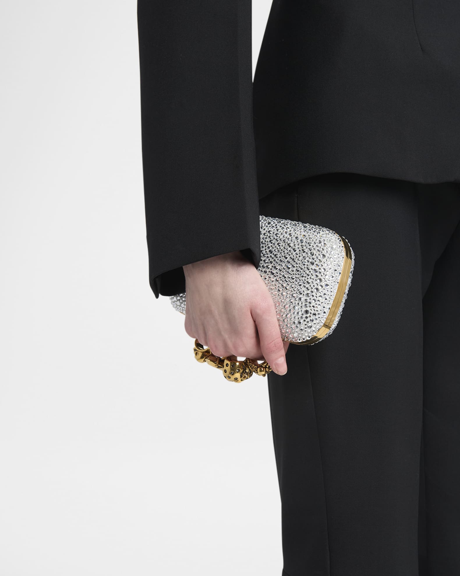 Skull Four Ring Embellished Leather Clutch Bag 1