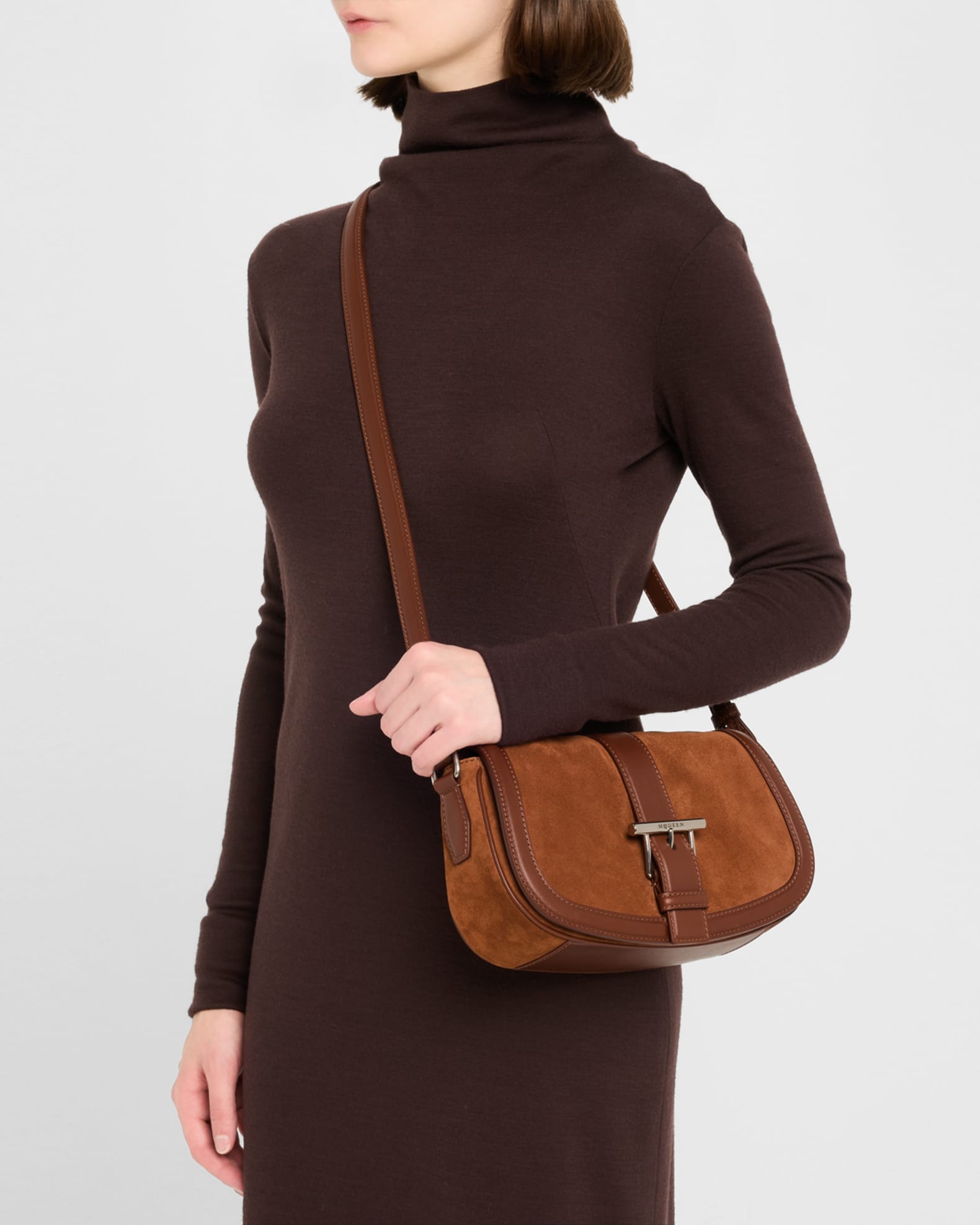 T-Bar Saddle Suede & Leather Crossbody Bag 1