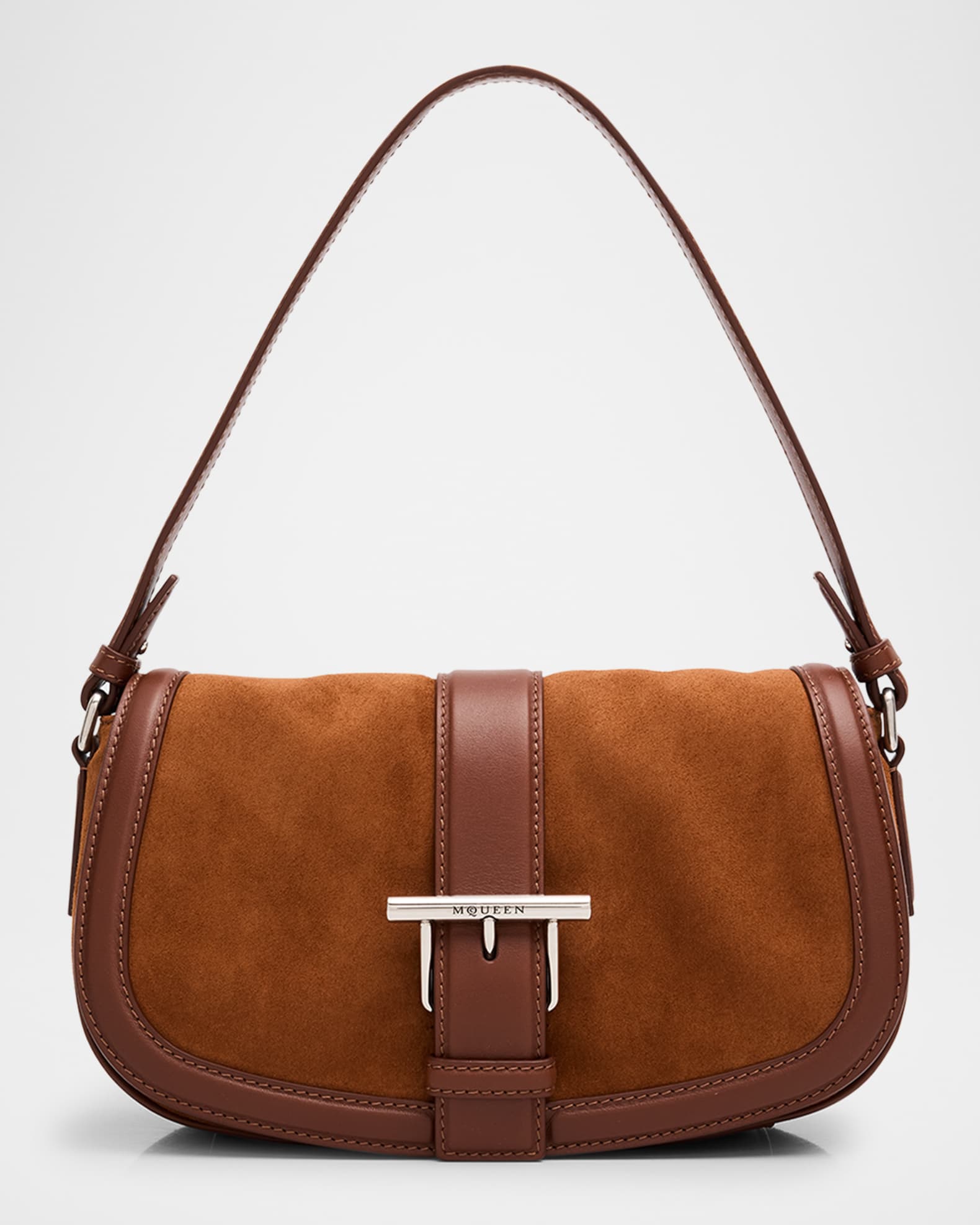 T-Bar Saddle Suede & Leather Crossbody Bag 0