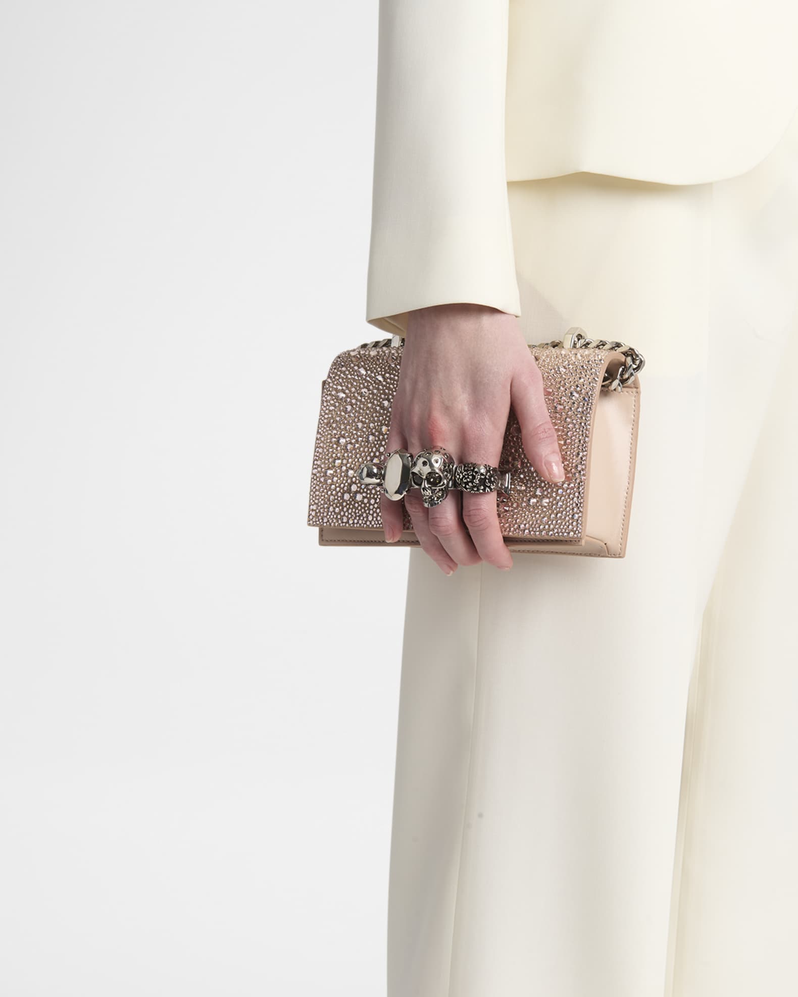 Skull Four Ring Embellished Leather Shoulder Bag 1