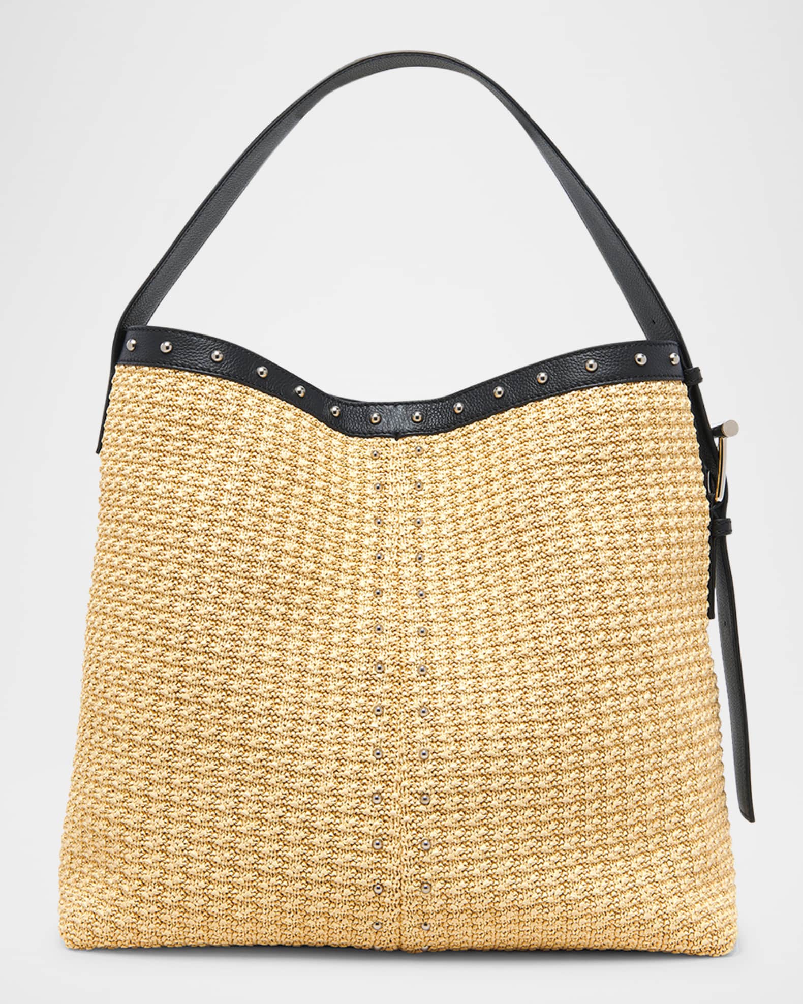 Sling Studded Raffia Shoulder Bag 0