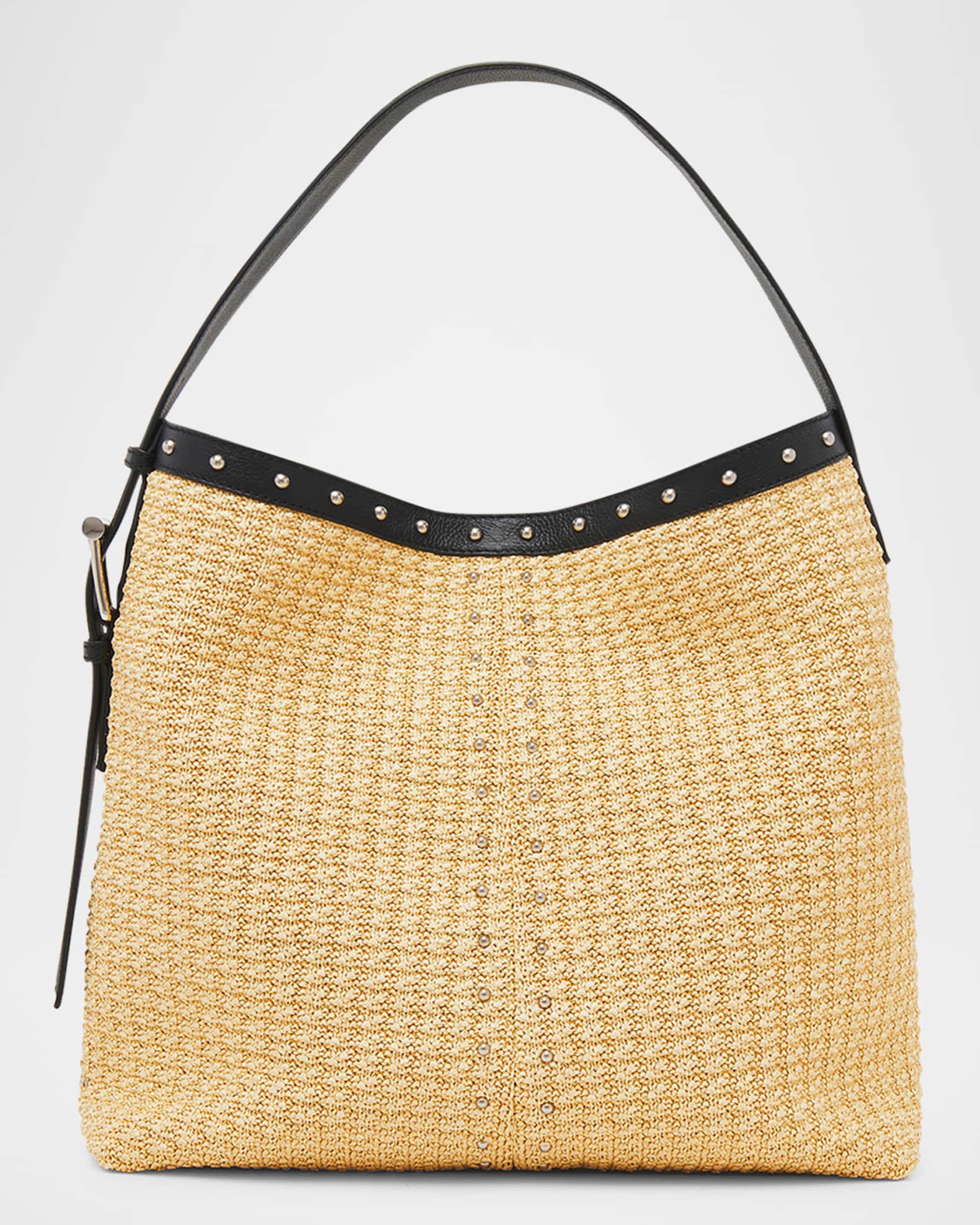 Sling Studded Raffia Shoulder Bag 1