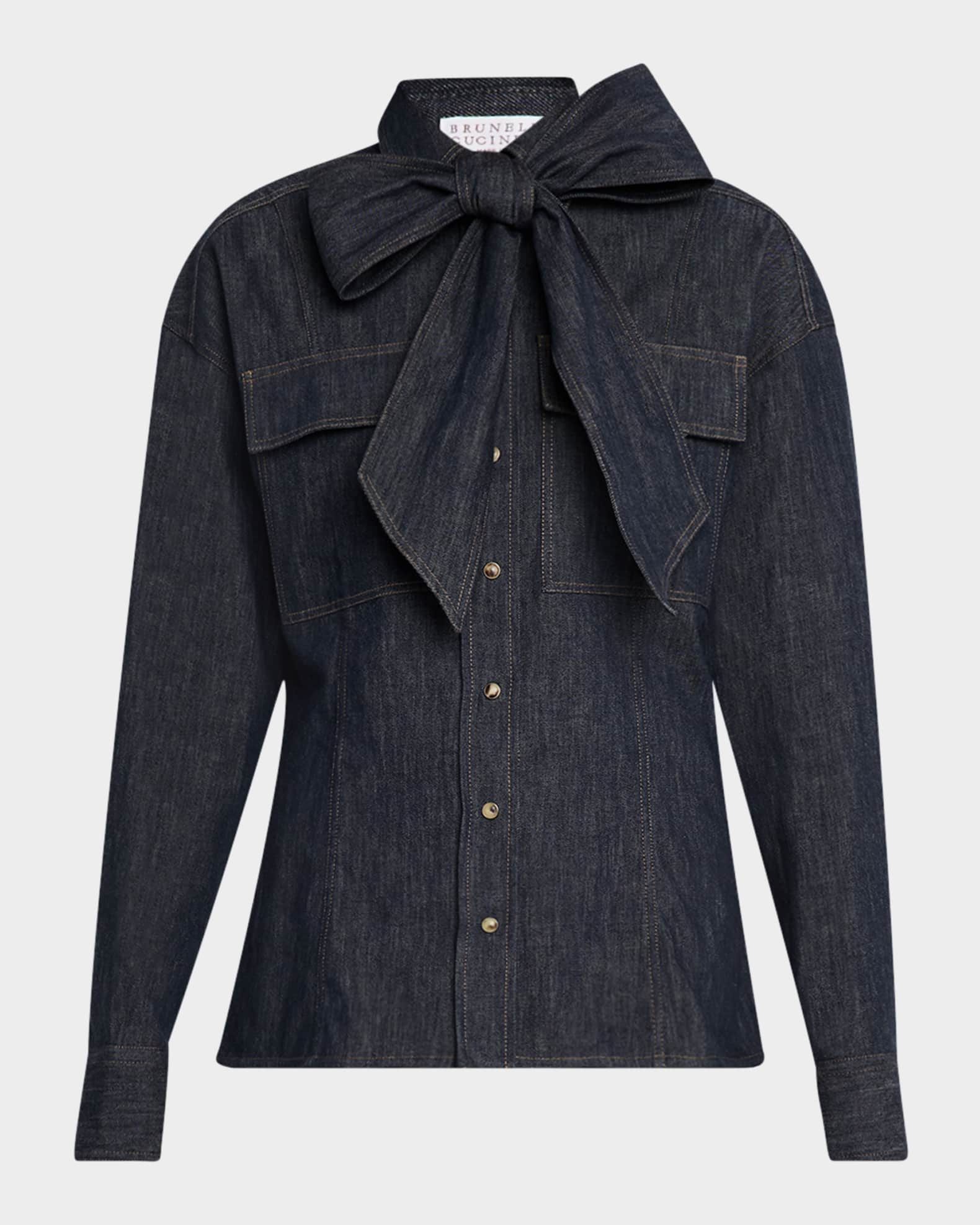 Lightweight Denim Shirt With Removable Bow 0