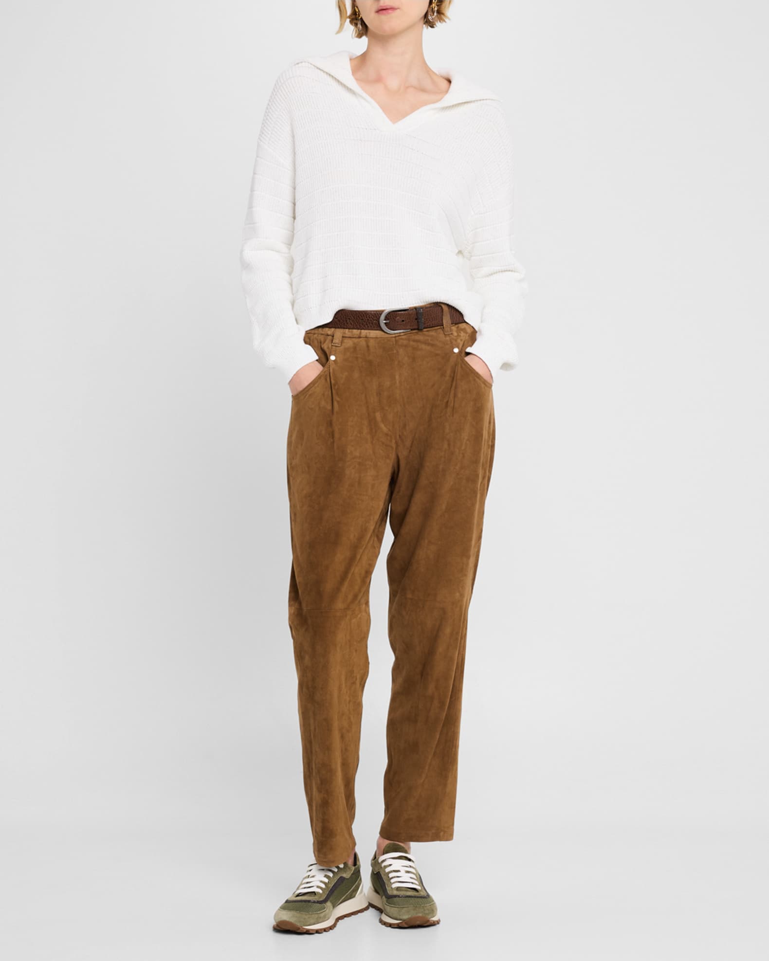 【関税＆送料込み】Brunello Cucinelli English Ribbed Trouse Brunello Cucinelli Cotton Lurex English Ribbed Straight-Leg