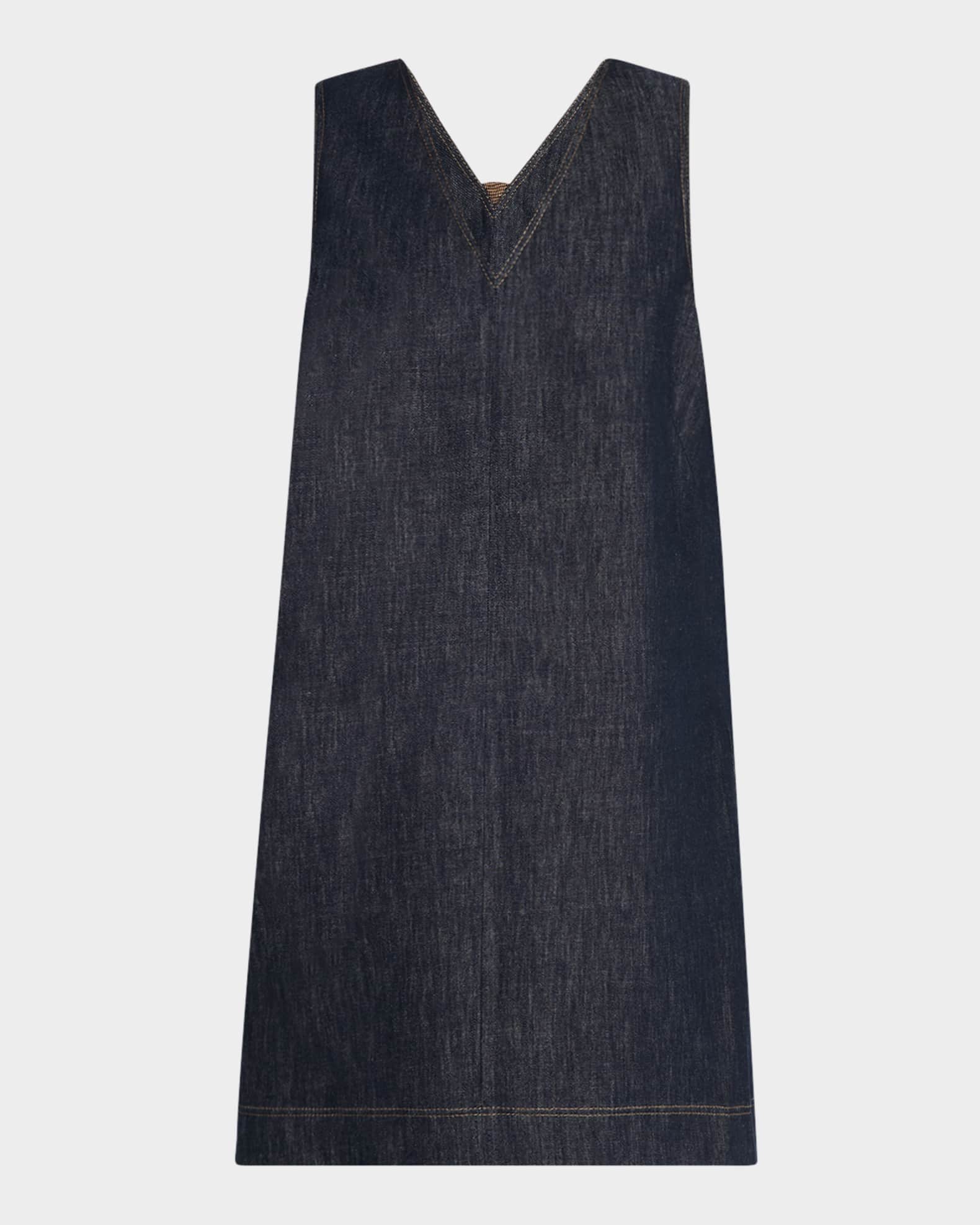 Short V-Neck Denim Tank Dress with Monili Insert 0