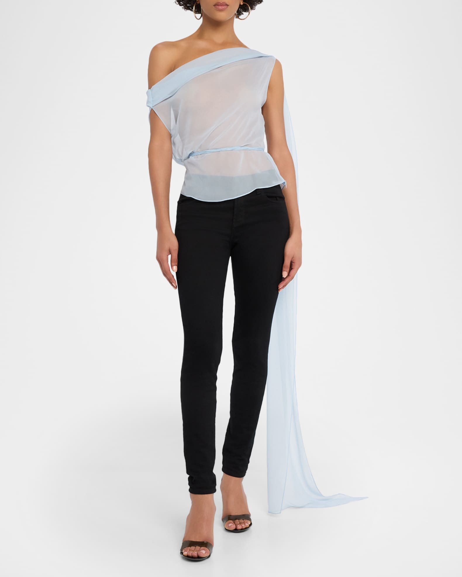 Off-The-Shoulder Drape Silk Chiffon Top 1