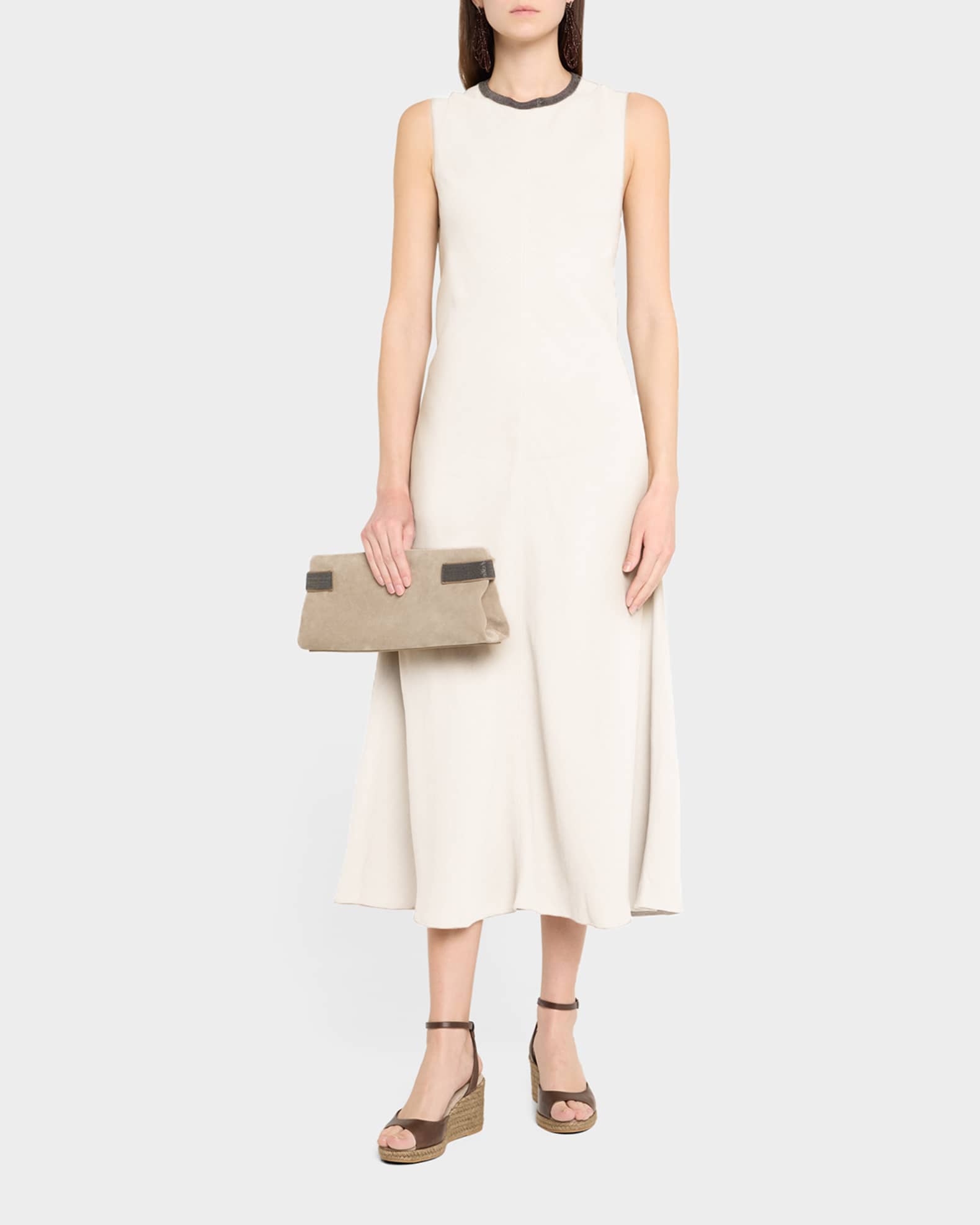 Monili Neckline Linen Twill Dress 1