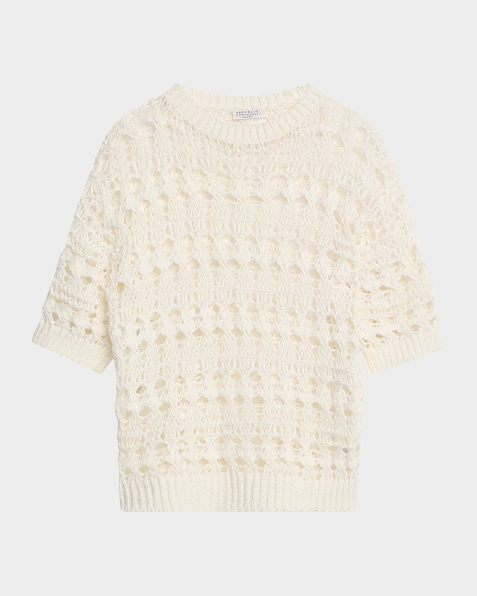 Brunello Cucinelli Openwork Knit Cotton Jute Top | Neiman Marcus