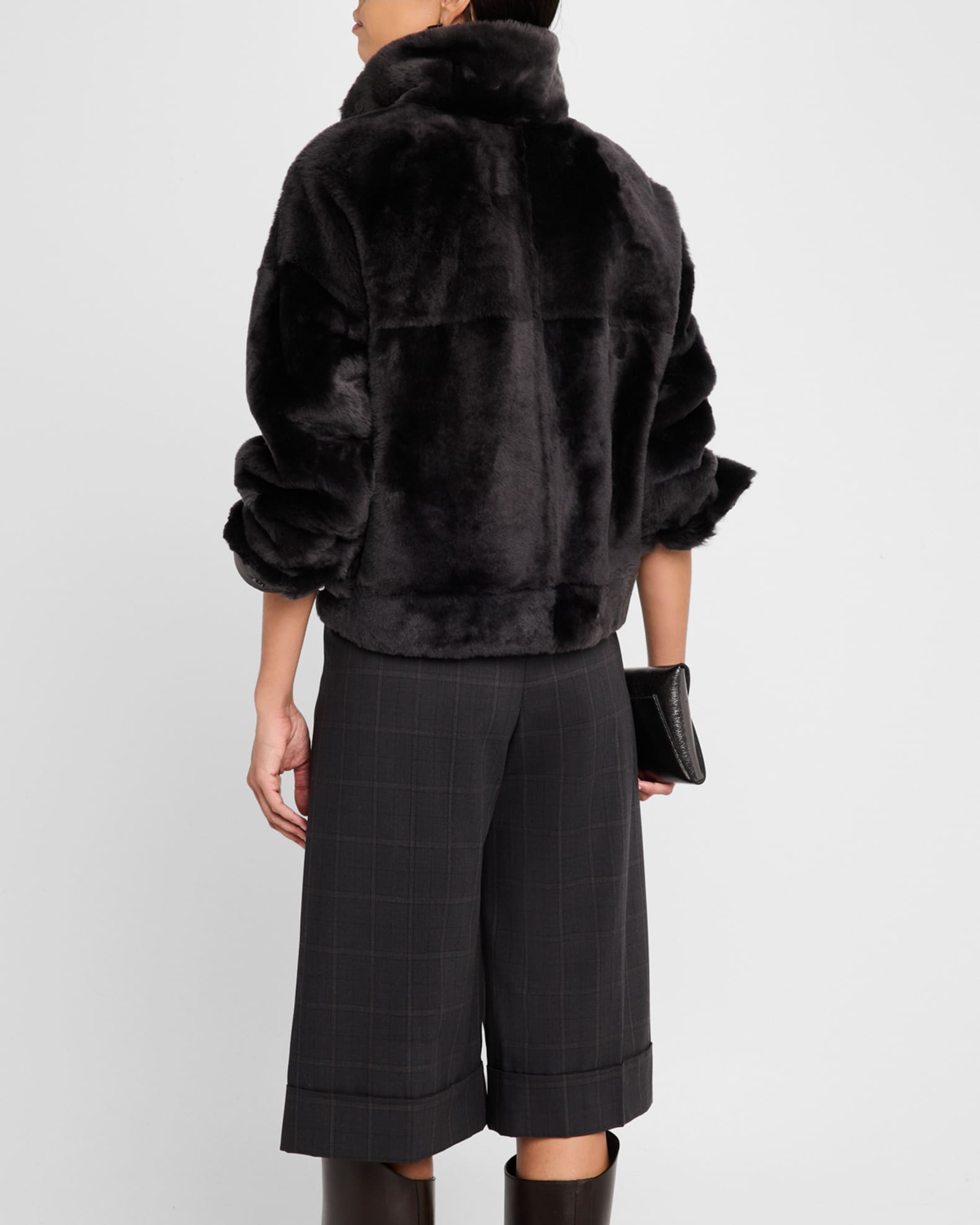 Brunello Cucinelli Shearling Velour Leather Zip Pocket