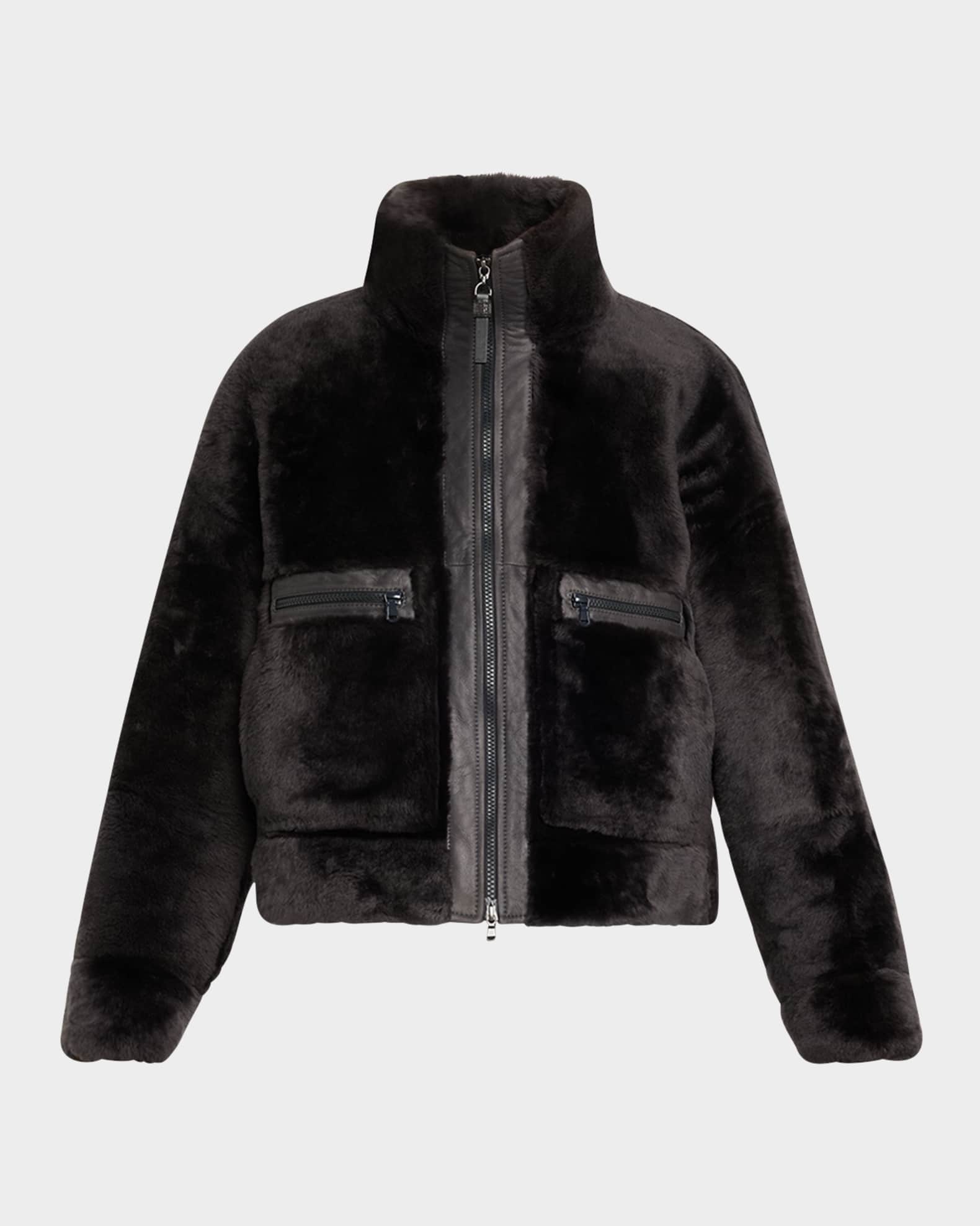 Shearling Velour Leather Zip Pocket Jacket 0