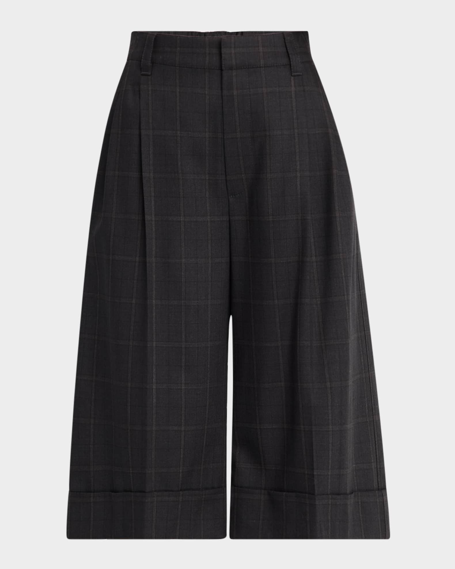 Brunello Cucinelli Windowpane Bermuda Pleated Wool Shorts