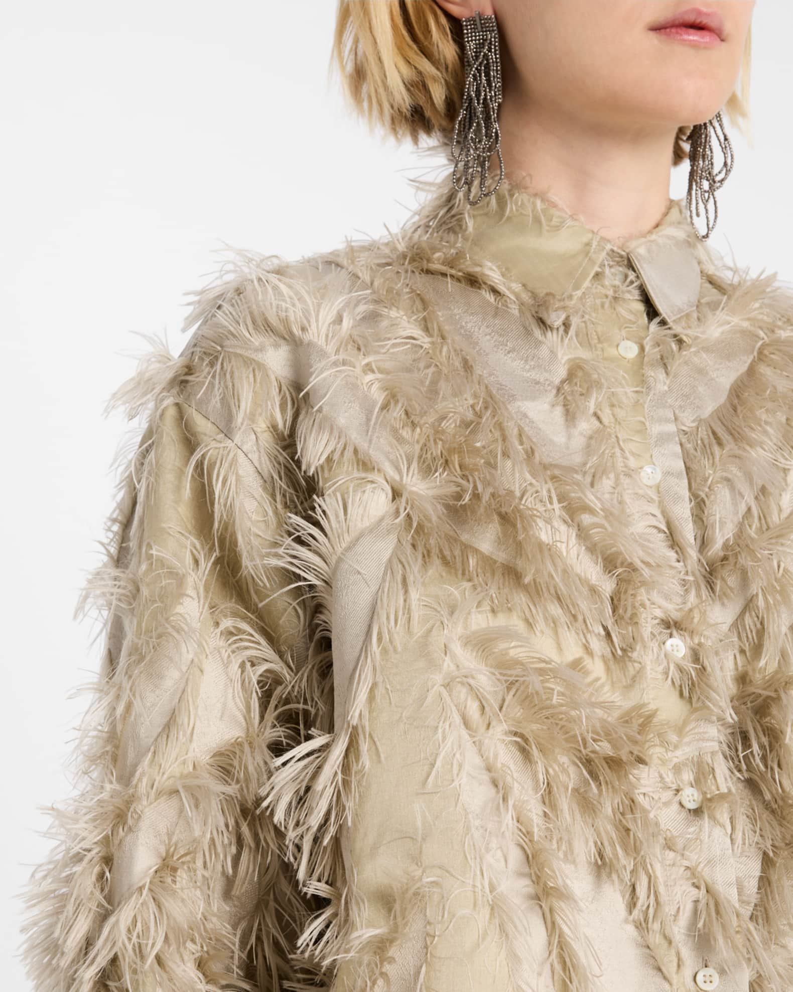 Brunello Cucinelli Fringed Fil Coupe Jacquard Bomber Jacket