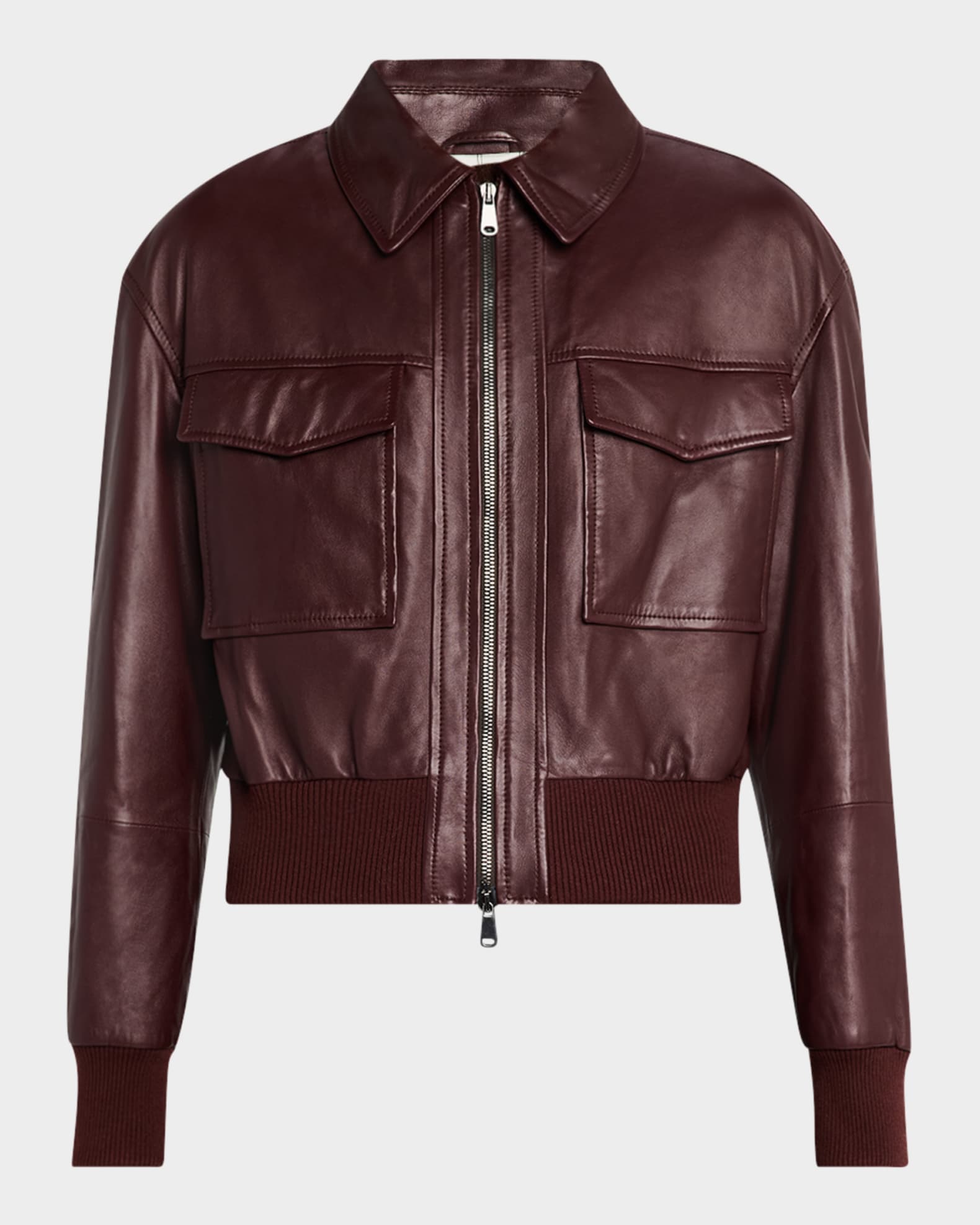 Monili-Neck Smooth Glove Leather Bomber Jacket 0