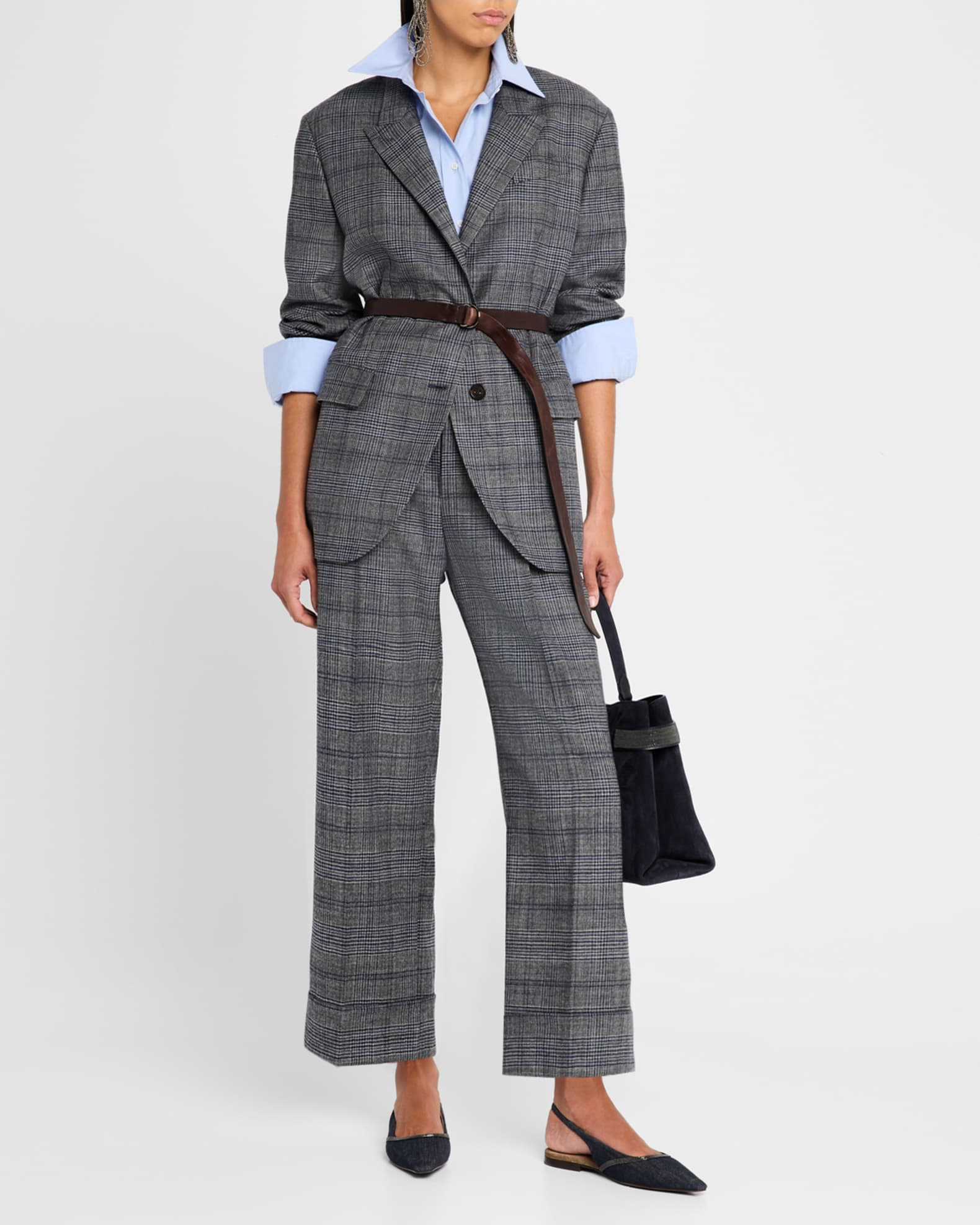 関税込/BRUNELLO CUCINELLI ベルト付 ウールブレザー ジャケット Brunello Cucinelli Belted Wool Prince Of Wales Single