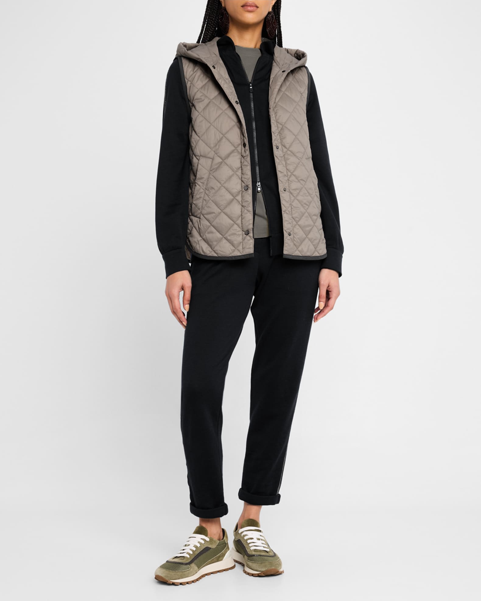 Brunello Cucinelli Monili-Trim Cotton-Silk Zip Hoodie | Neiman Marcus
