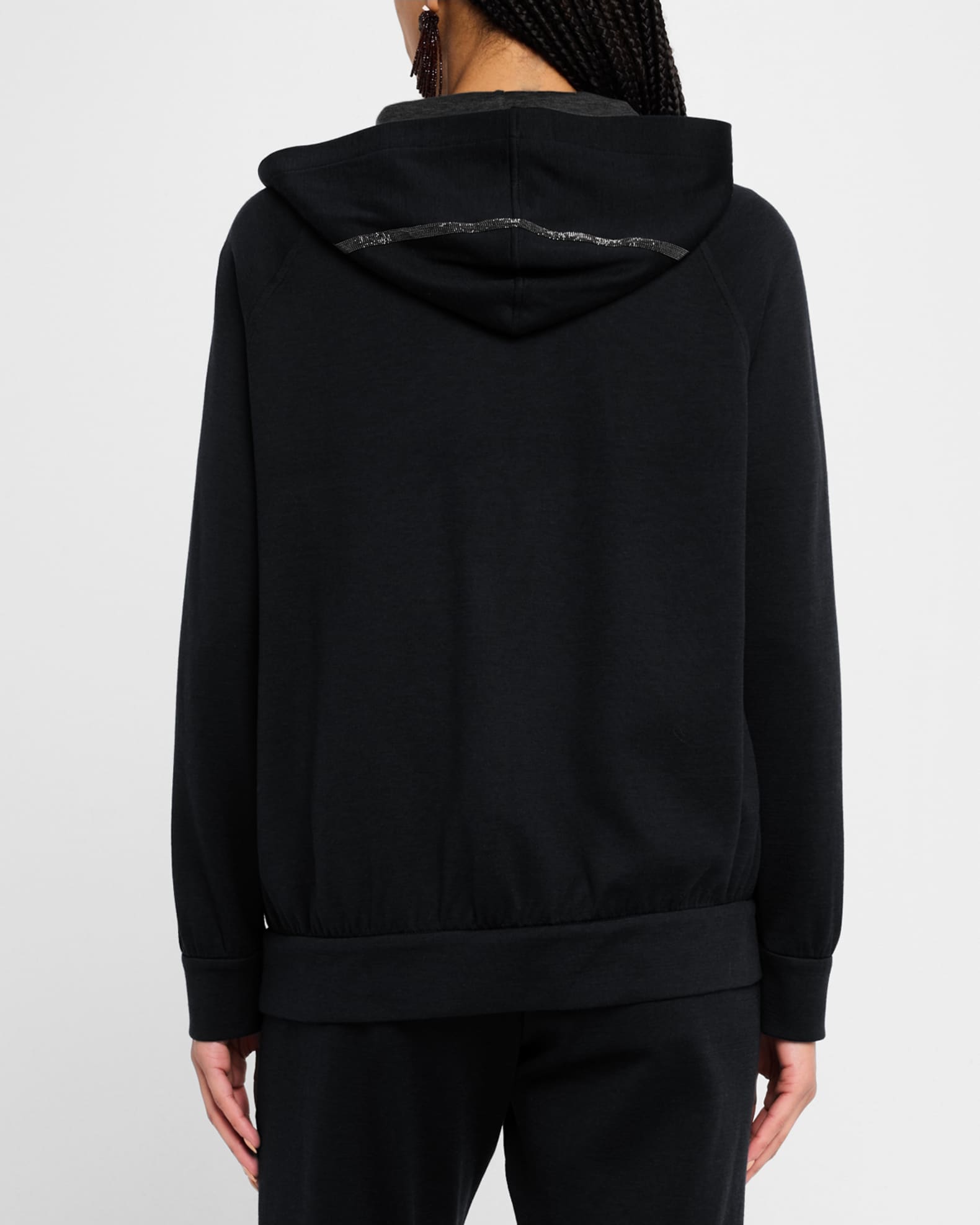 Brunello Cucinelli Monili-Trim Cotton-Silk Zip Hoodie | Neiman Marcus