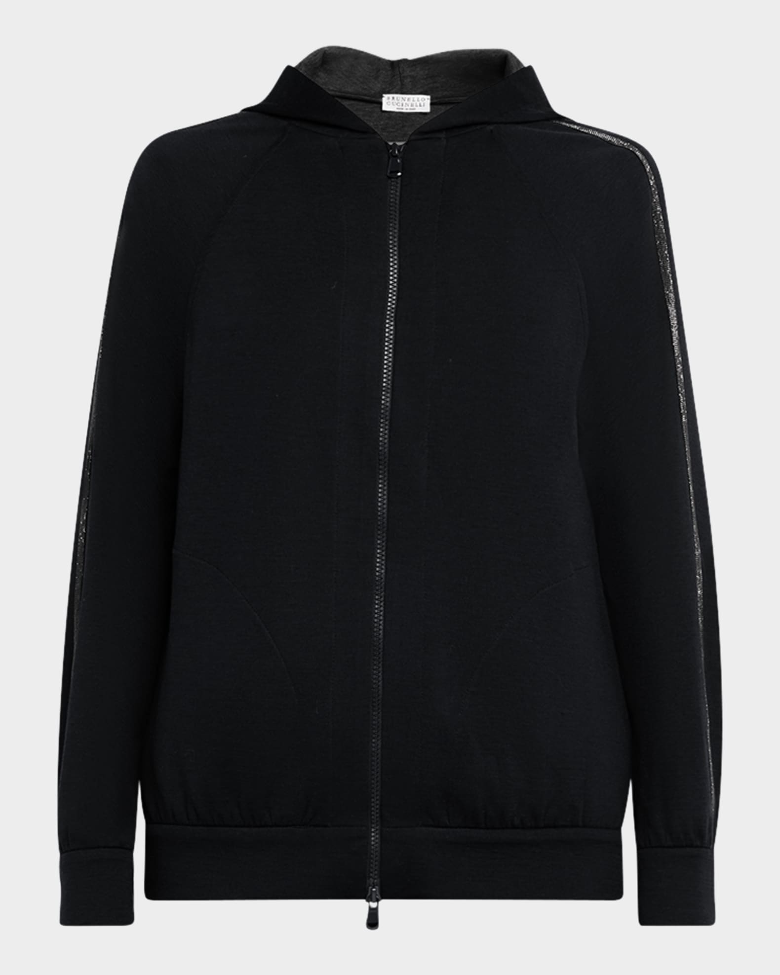 Brunello Cucinelli Monili-Trim Cotton-Silk Zip Hoodie | Neiman Marcus