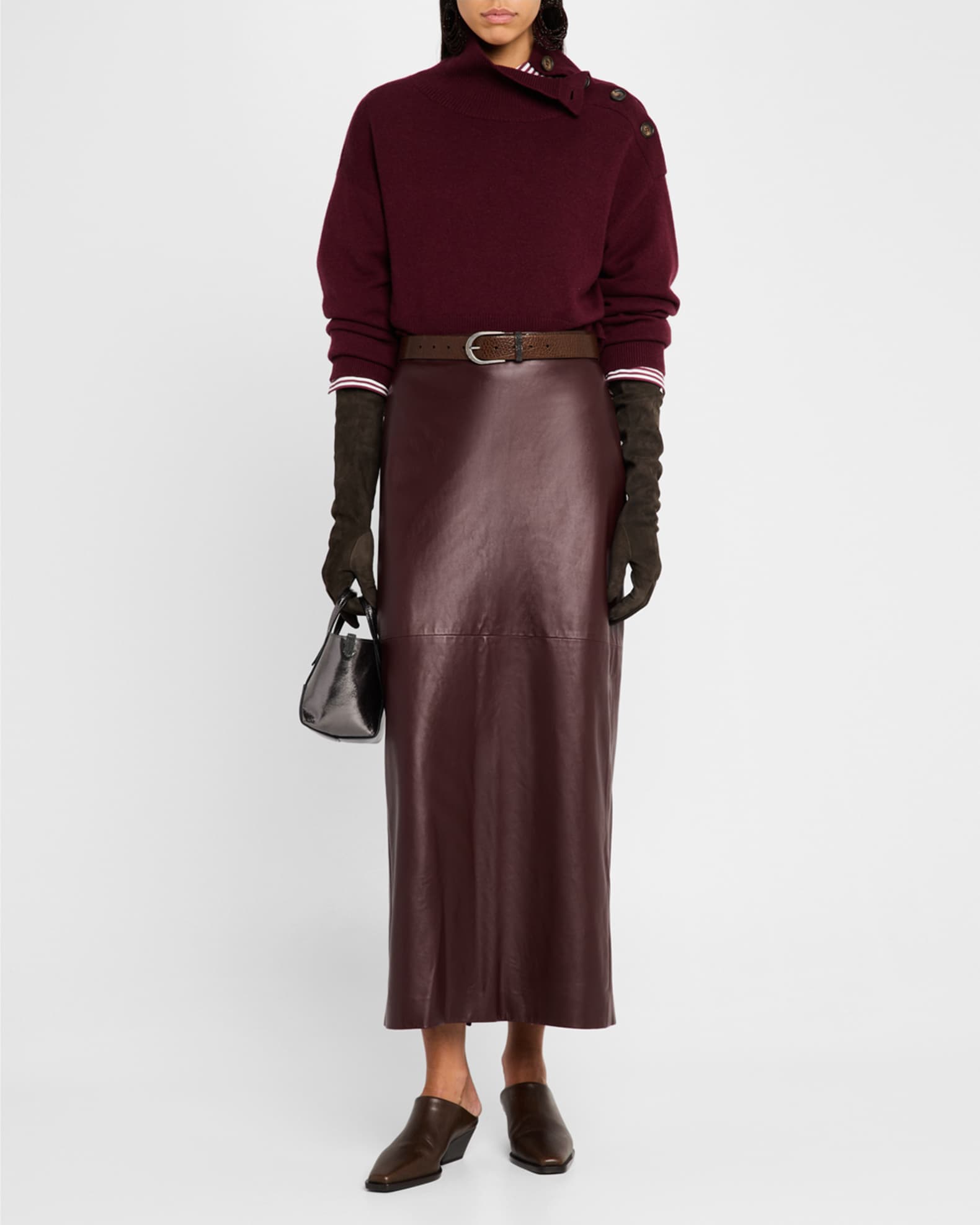 Stretch Nappa Leather Midi Skirt 1