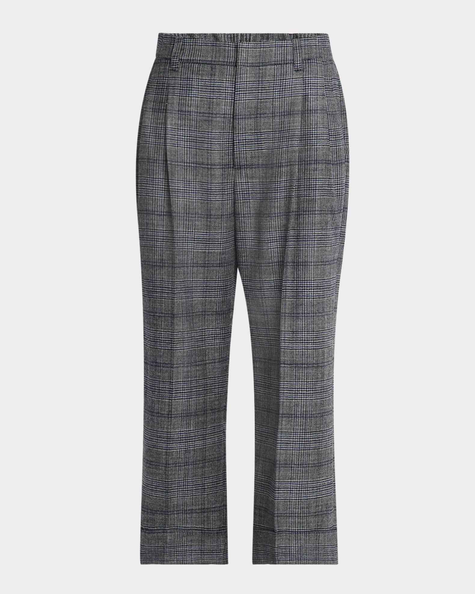 Brunello Cucinelli Pleated Wool Prince Of Wales Wide-Leg