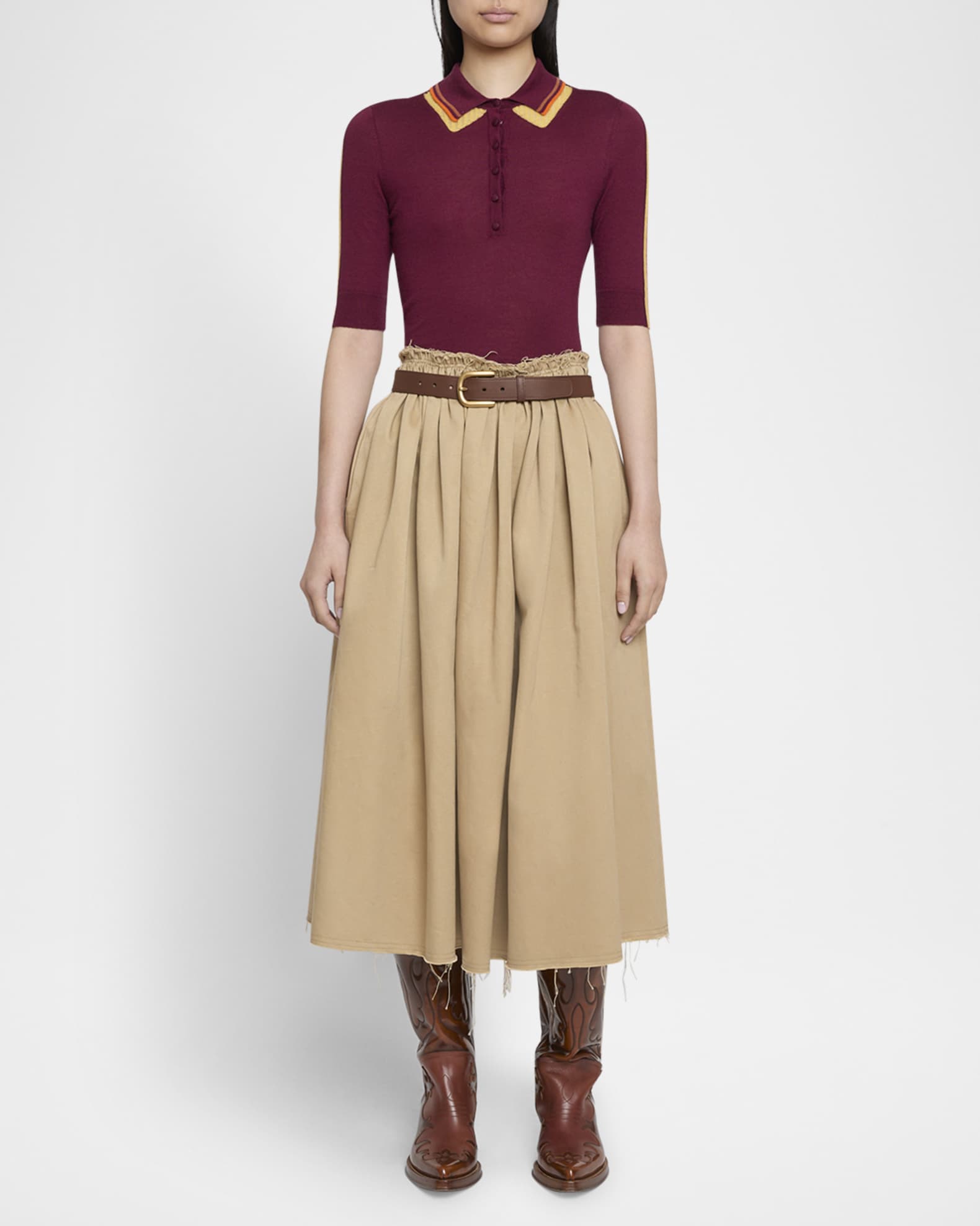 Chiara Frayed Poplin Midi Skirt 1