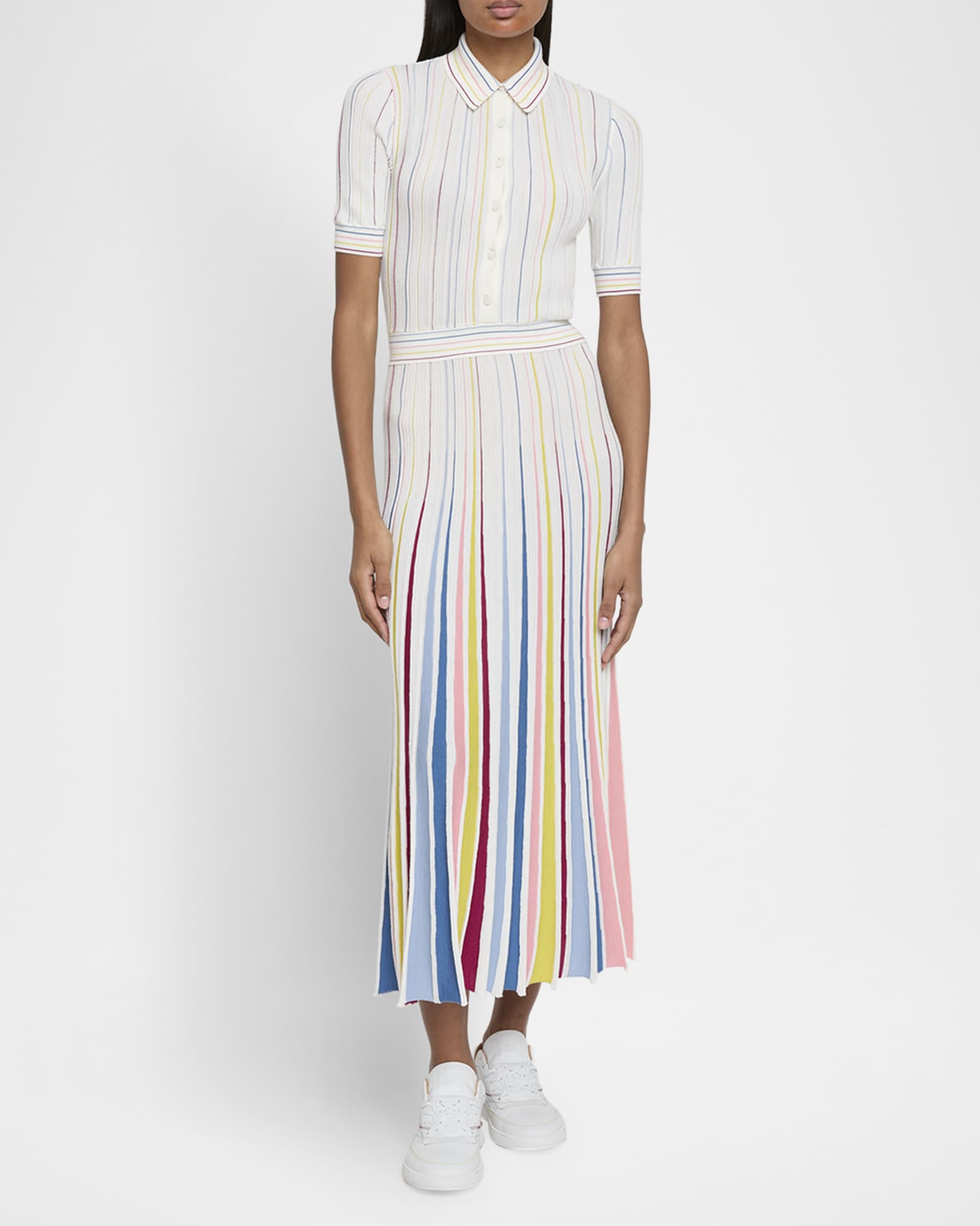 Calypso Pinstripe Pleated Merino Wool Dress 1