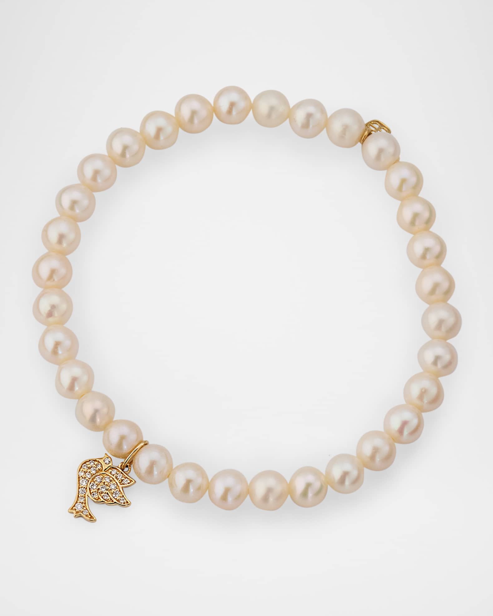 Small Pave Dove and Freshwater Pearl Bead Bracelet 0
