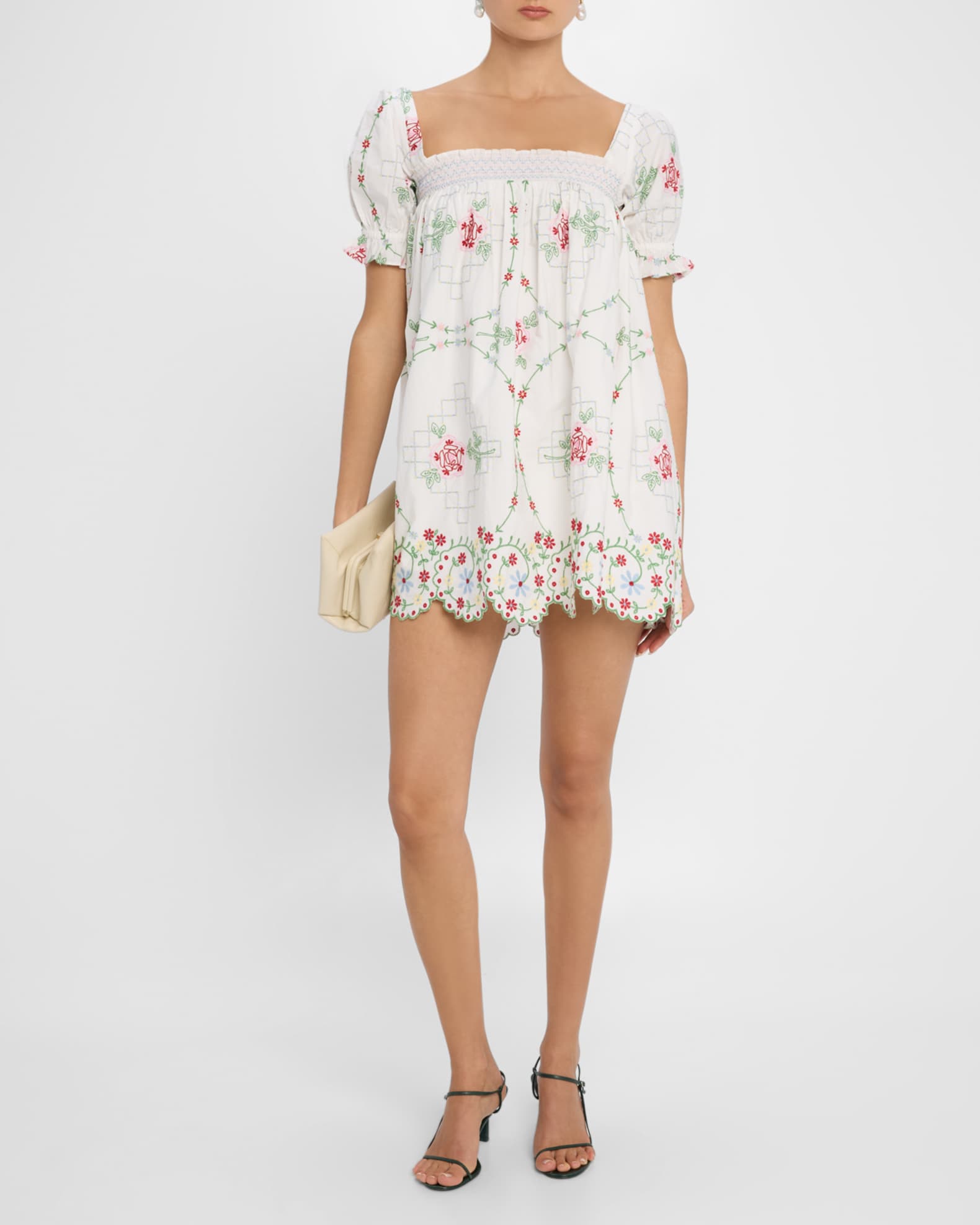 ワンピース Damson Madder Lulu Mini Dress lulu mini dress - rose embroidery – Damson Madder
