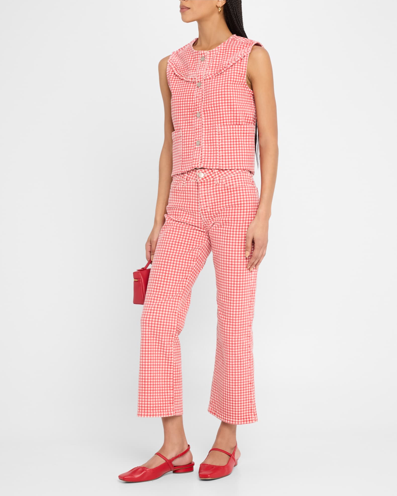 Kenny Gingham Kick-Flare Crop Jeans 1