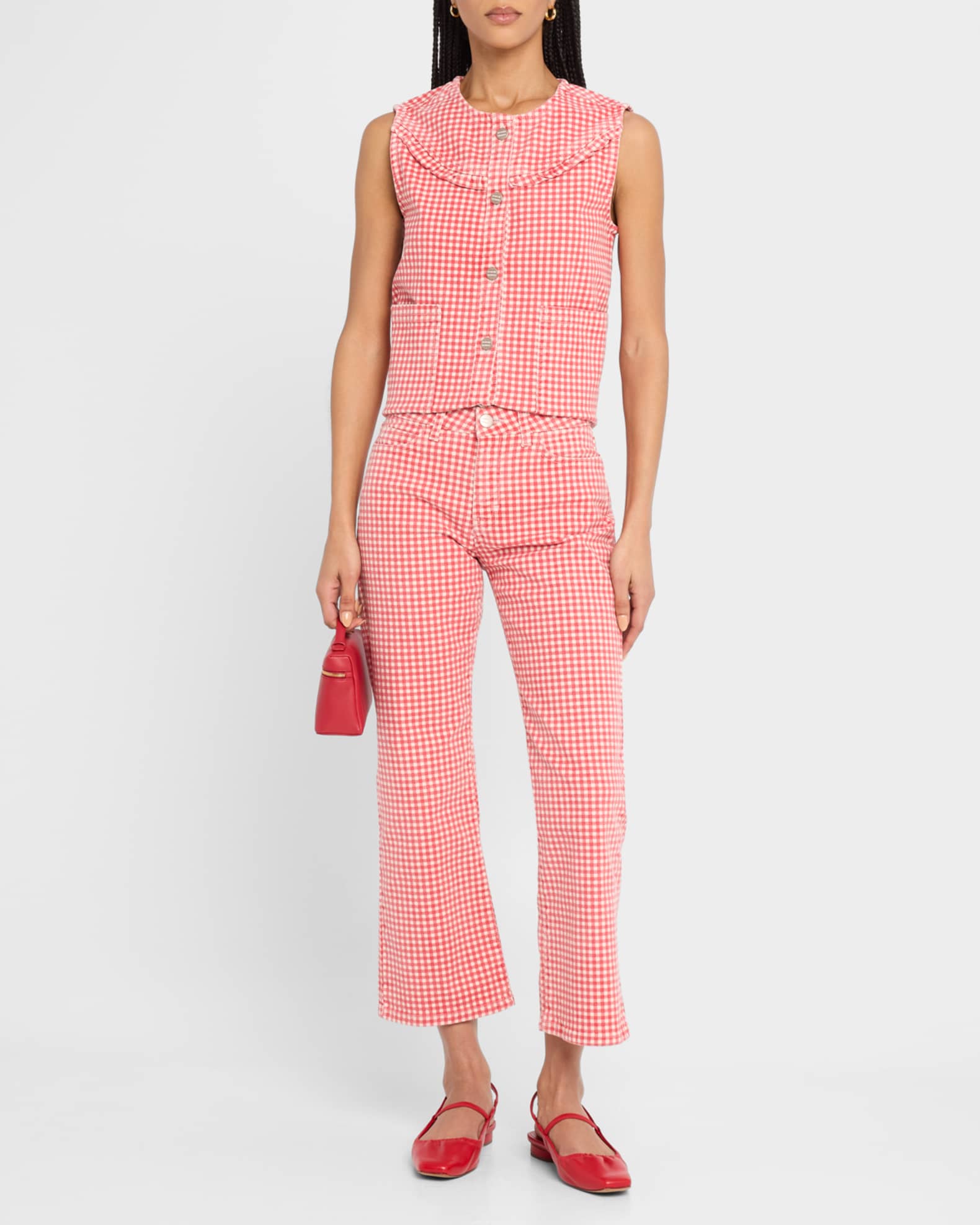 Mari Gingham Button-Front Top 1