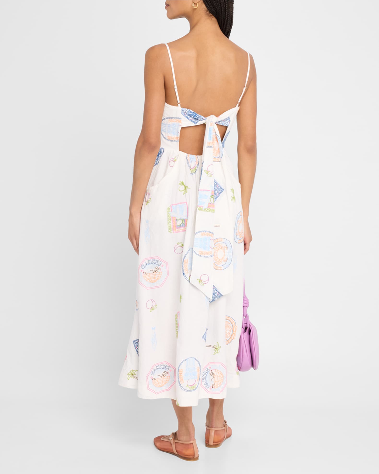 Damson madder ワンピース Damson Madder Peaches Embroidered Apron Midi Dress | Neiman