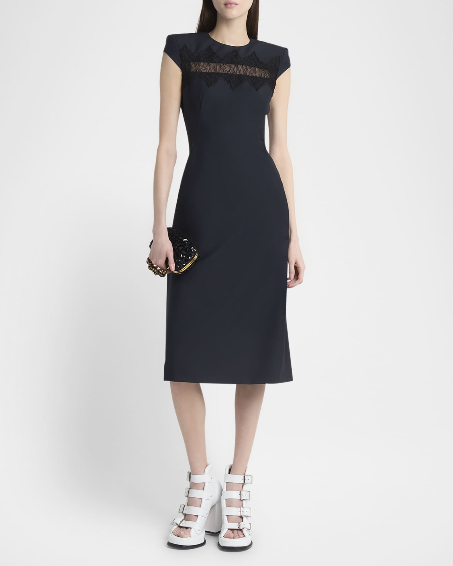 Spider Lace Cap-Sleeve Wool Mohair Midi Dress 1