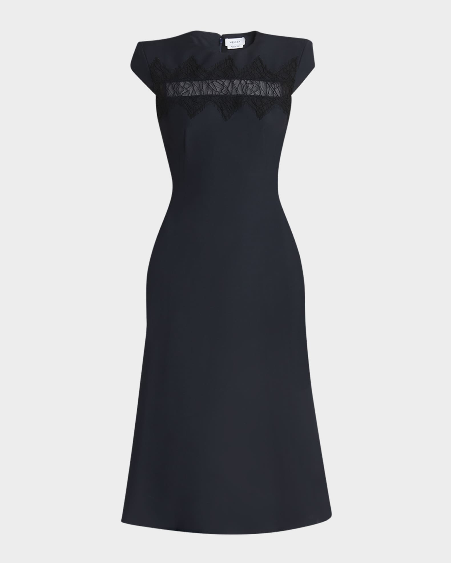 Spider Lace Cap-Sleeve Wool Mohair Midi Dress 0
