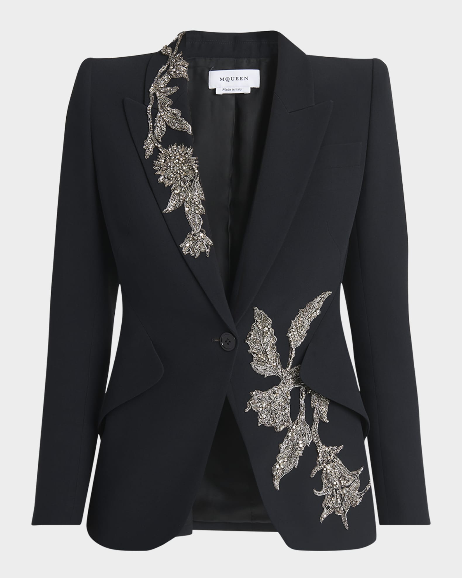 Floral Crystal One-Button Crepe Blazer  0