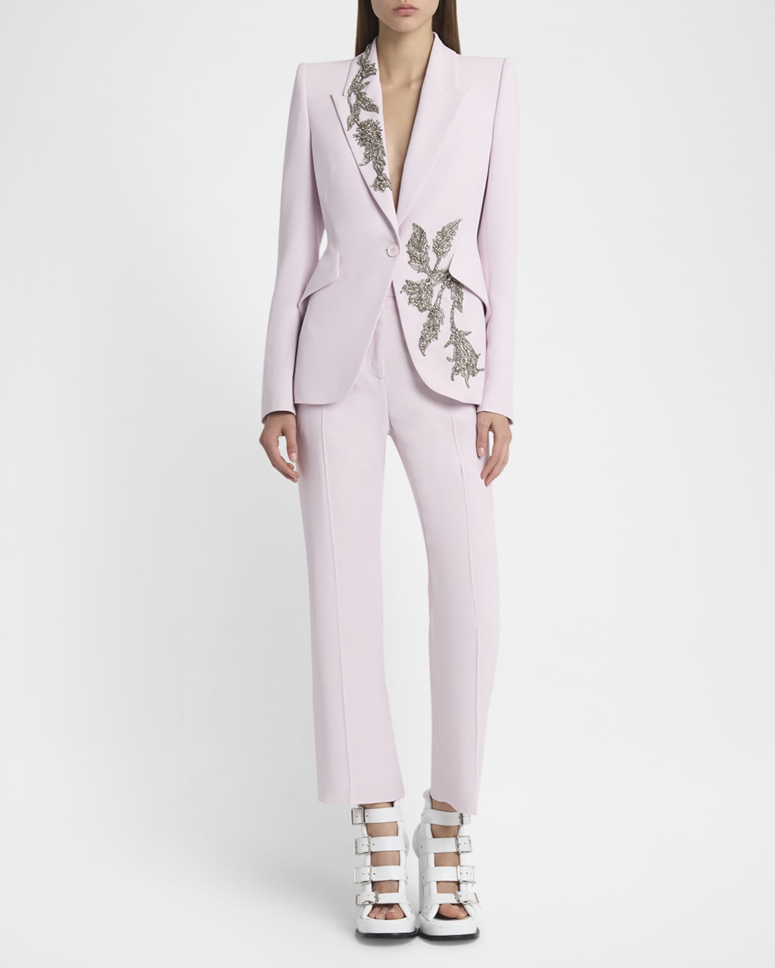 Floral Crystal One-Button Crepe Blazer  1