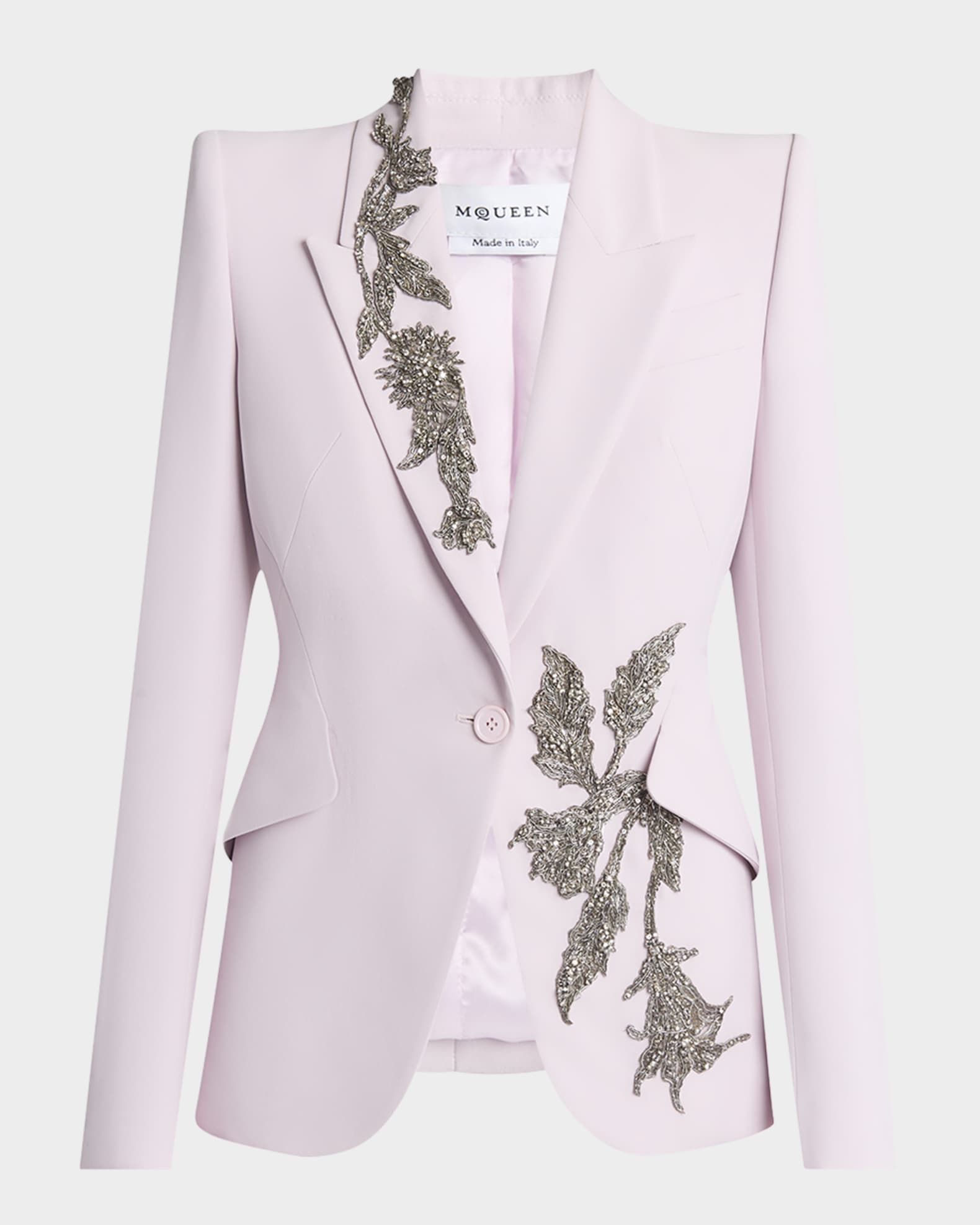 Floral Crystal One-Button Crepe Blazer  0