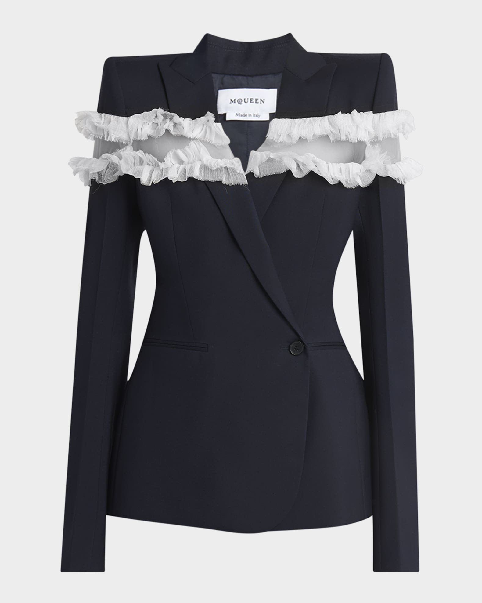 Ruffle Inset Single-Breasted Blazer 0