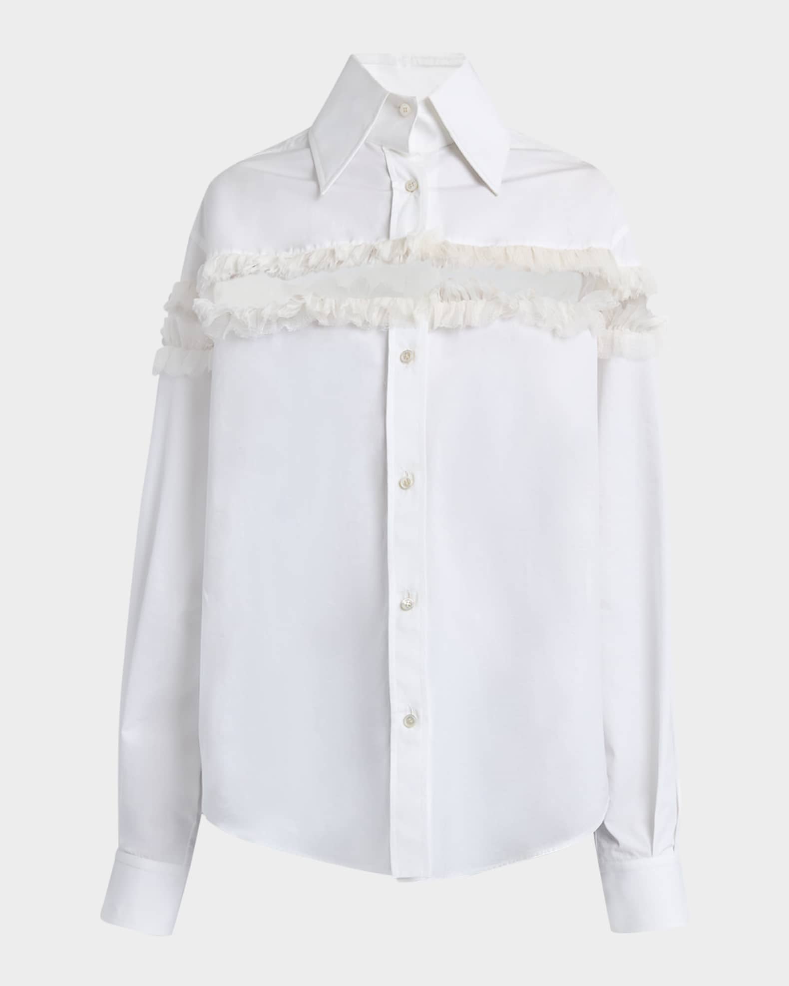 Ruffle-Inset Button-Down Blouse 0