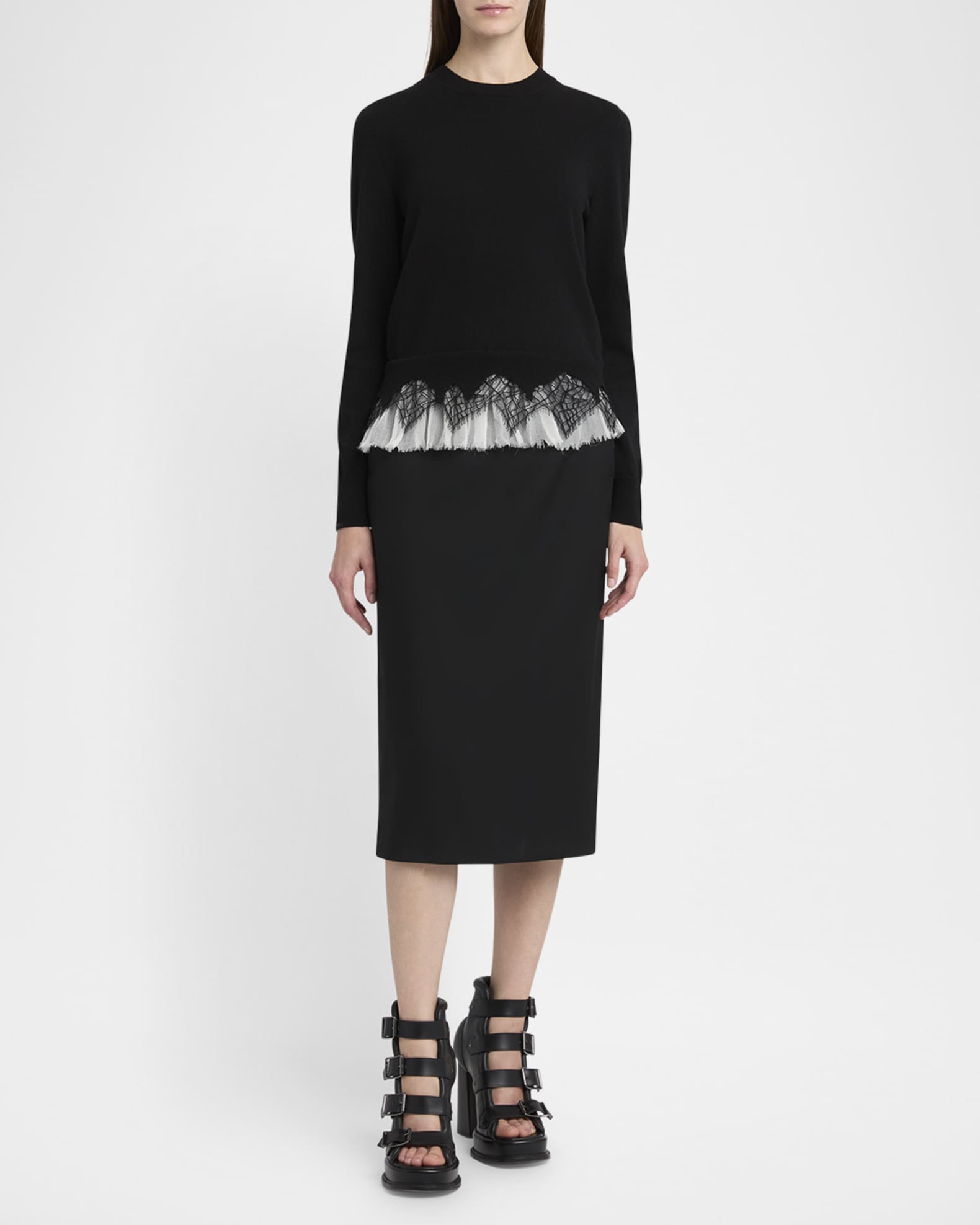 Lace Ruffle Crewneck Sweater 1