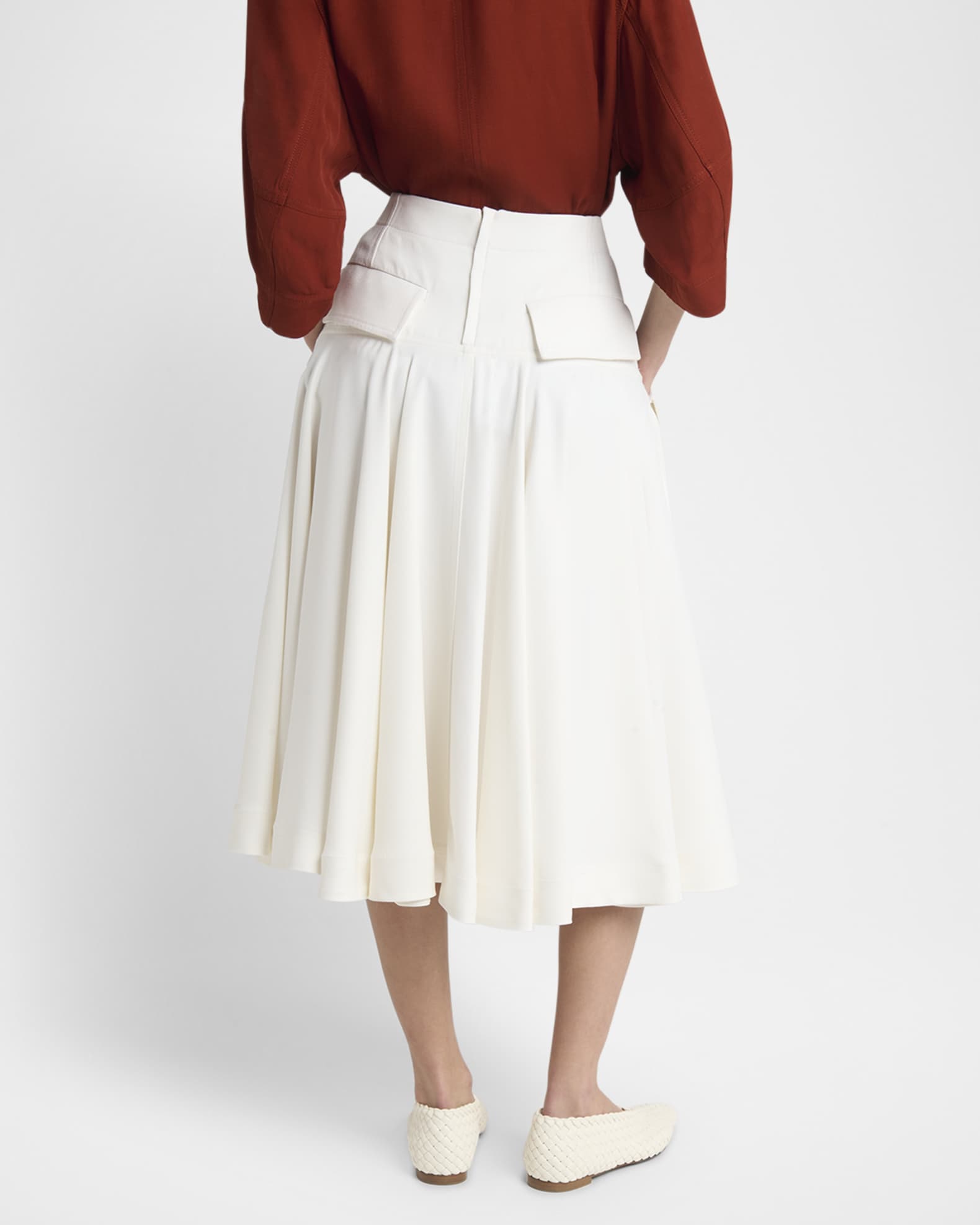 Bottega Veneta Pleated Fluid Viscose Twill Midi Skirt Neiman Marcus